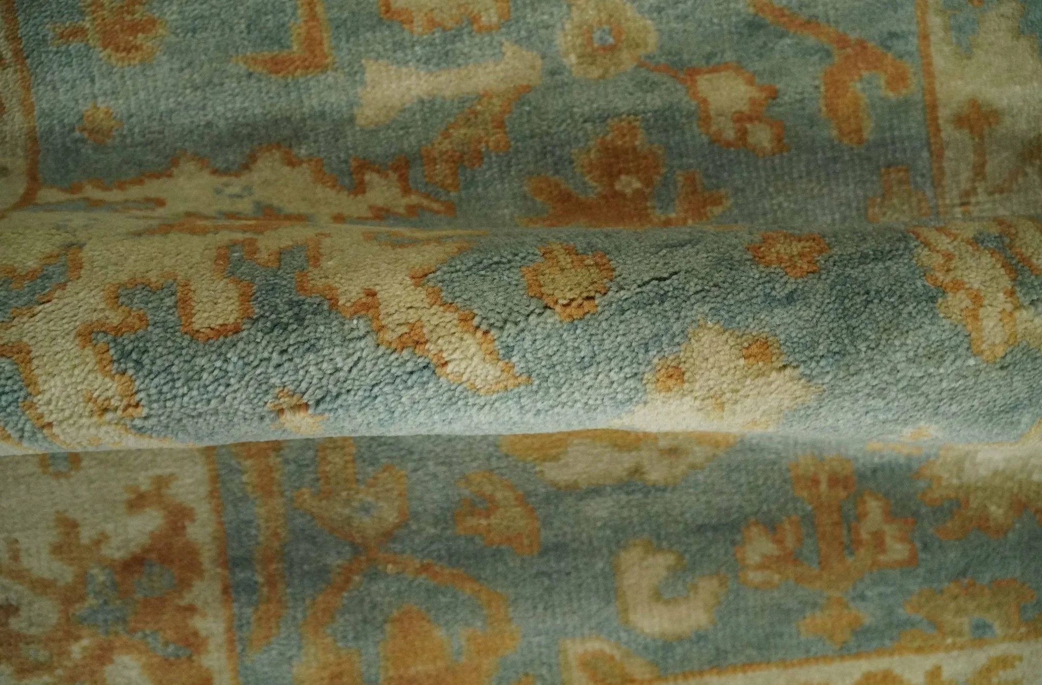 3x6 Runner Hand Knotted Blue, Beige and Rust Traditional Oushak Wool Area Rug | N338266 - Image 4