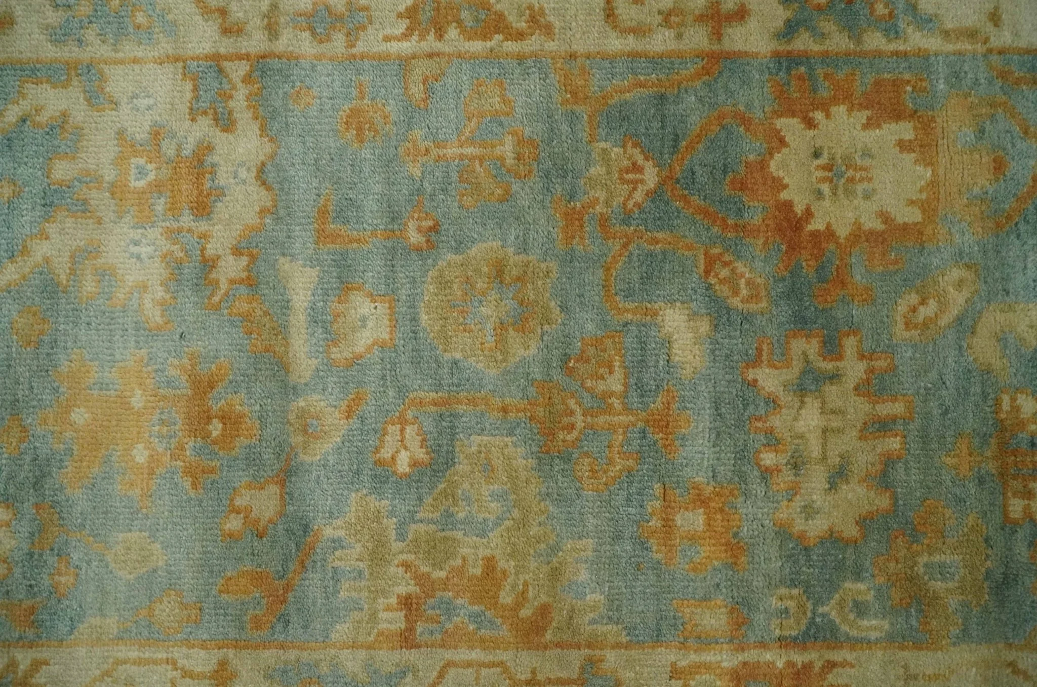 3x6 Runner Hand Knotted Blue, Beige and Rust Traditional Oushak Wool Area Rug | N338266 - Image 5
