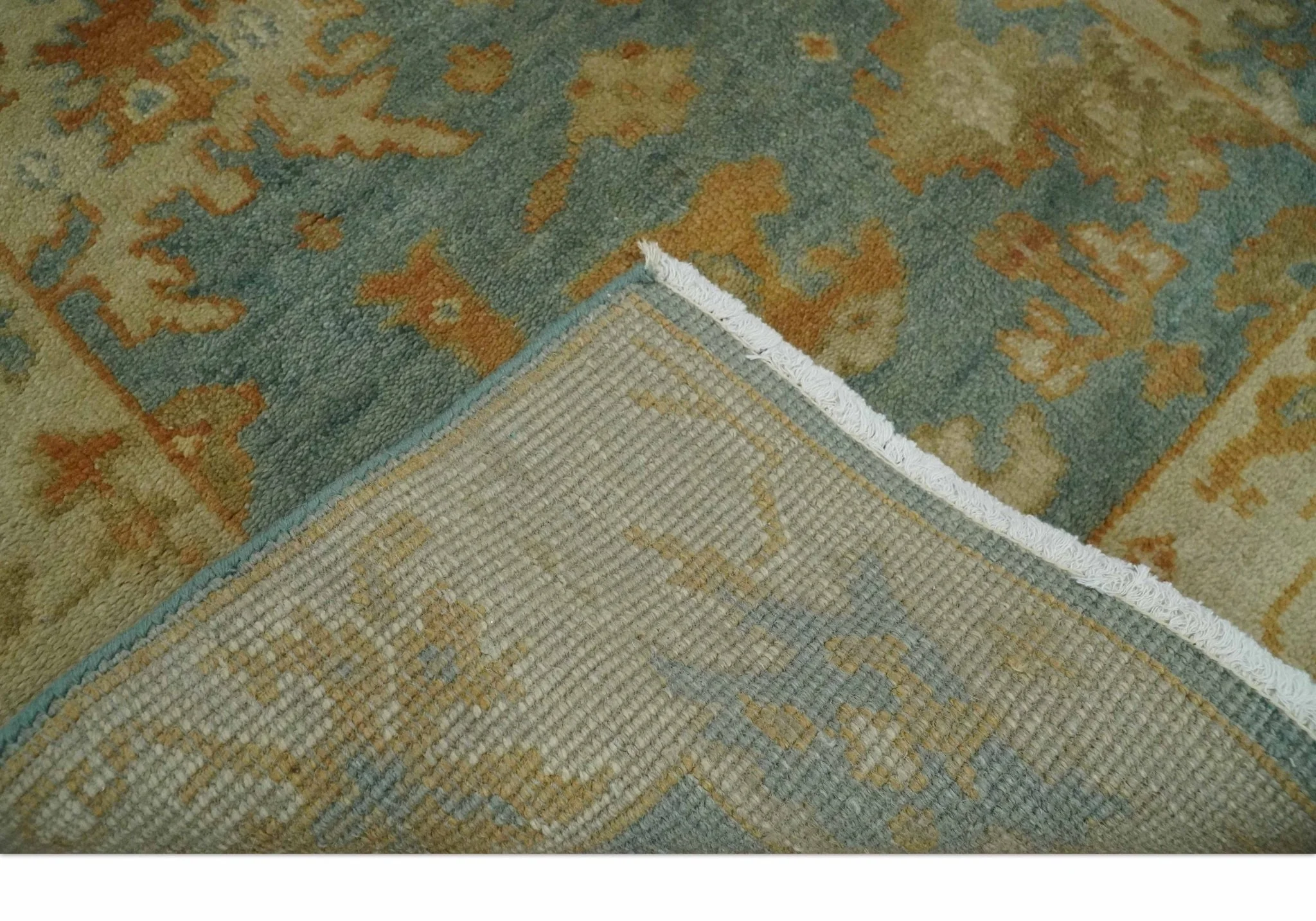 3x6 Runner Hand Knotted Blue, Beige and Rust Traditional Oushak Wool Area Rug | N338266 - Image 7