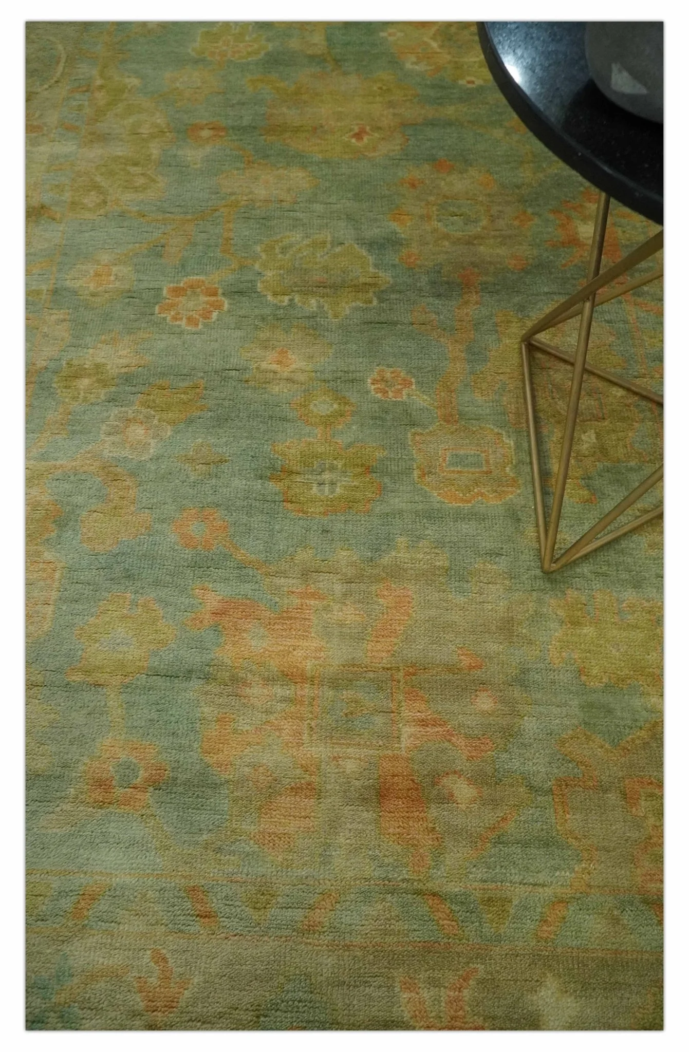 Hand Knotted Teal, Beige and Rust Vintage Style Traditional Wool Area Rug - Image 2