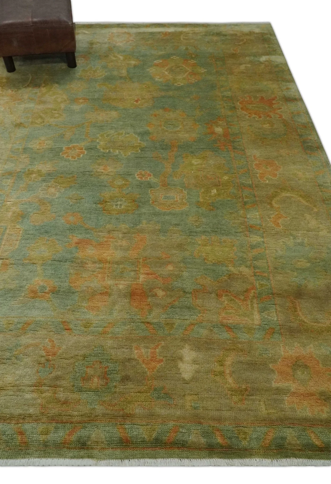 Hand Knotted Teal, Beige and Rust Vintage Style Traditional Wool Area Rug - Image 3