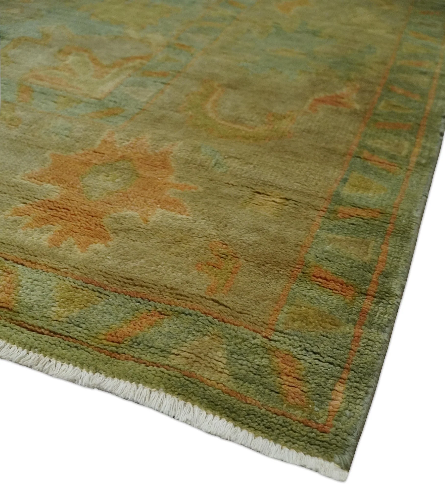 Hand Knotted Teal, Beige and Rust Vintage Style Traditional Wool Area Rug - Image 5