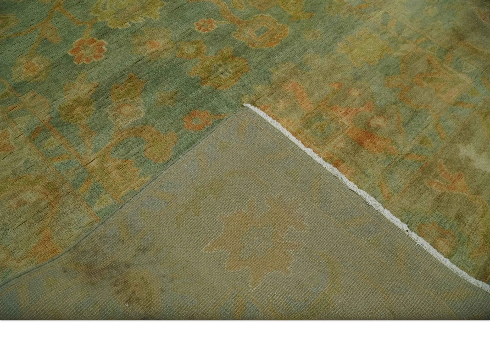 Hand Knotted Teal, Beige and Rust Vintage Style Traditional Wool Area Rug - Image 7