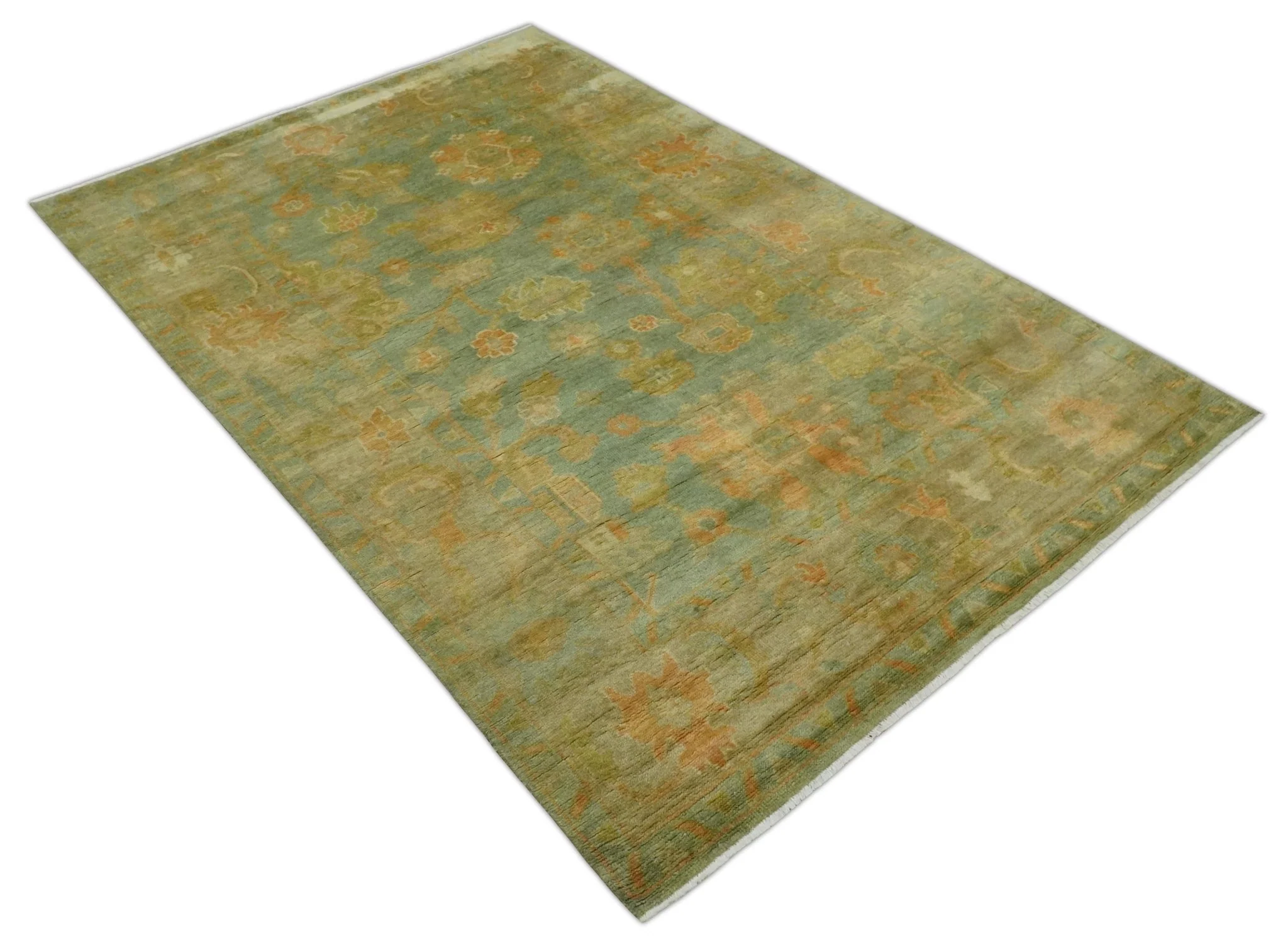 Hand Knotted Teal, Beige and Rust Vintage Style Traditional Wool Area Rug - Image 9