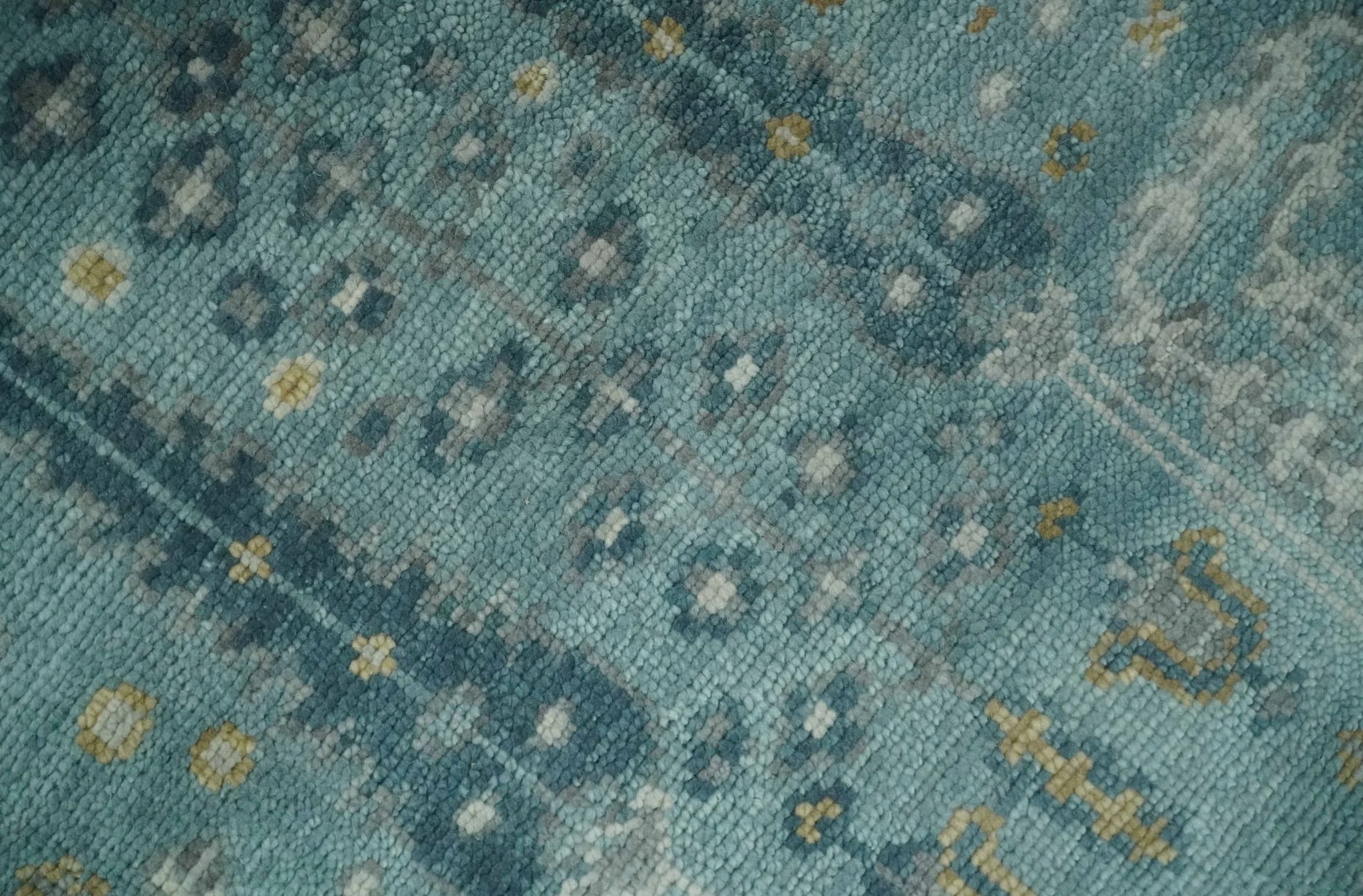 Hand Knotted Teal and Beige Multi Size Traditional Turkish Tree of Life Wool Rug - Image 4
