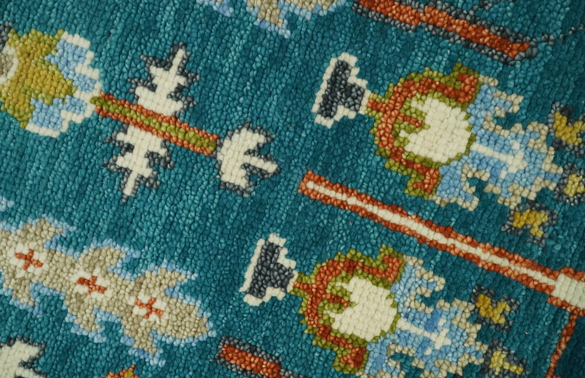 Hand Knotted Teal Blue and Ivory Tree of Life Traditional Vintage Style Wool Rug - Image 4