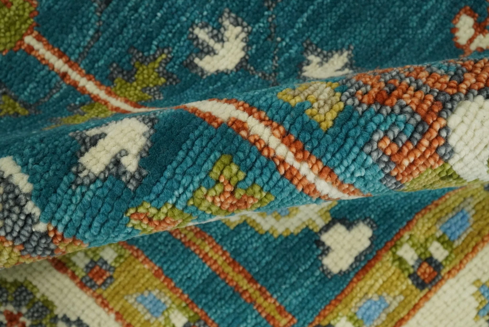 Hand Knotted Teal Blue and Ivory Tree of Life Traditional Vintage Style Wool Rug - Image 7