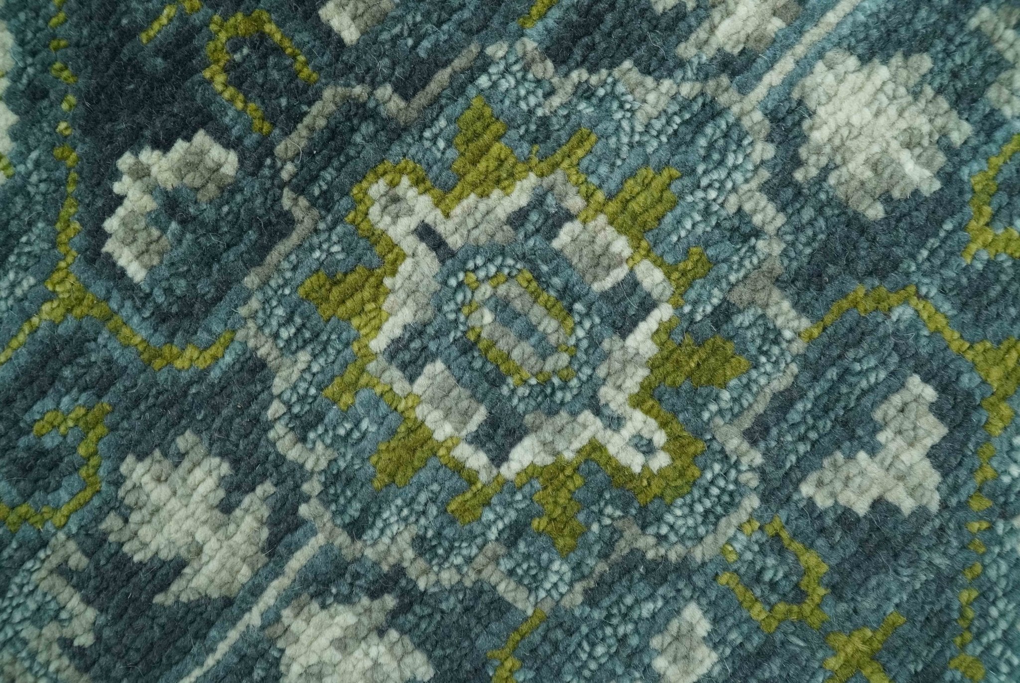 Antique Style Hand Knotted Teal, Gray and Green Traditional multi Size wool rug - Image 4