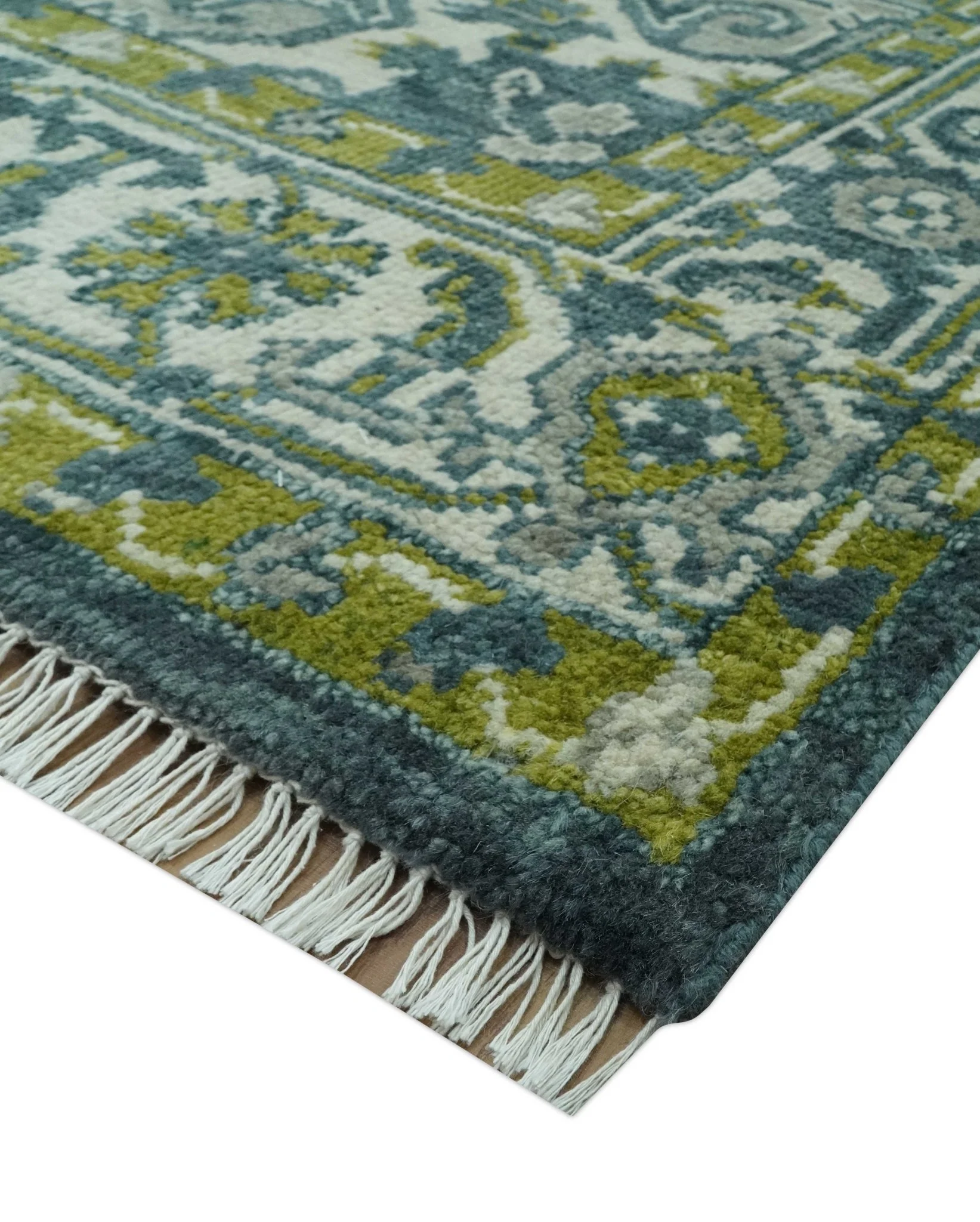 Antique Style Hand Knotted Teal, Gray and Green Traditional multi Size wool rug - Image 5