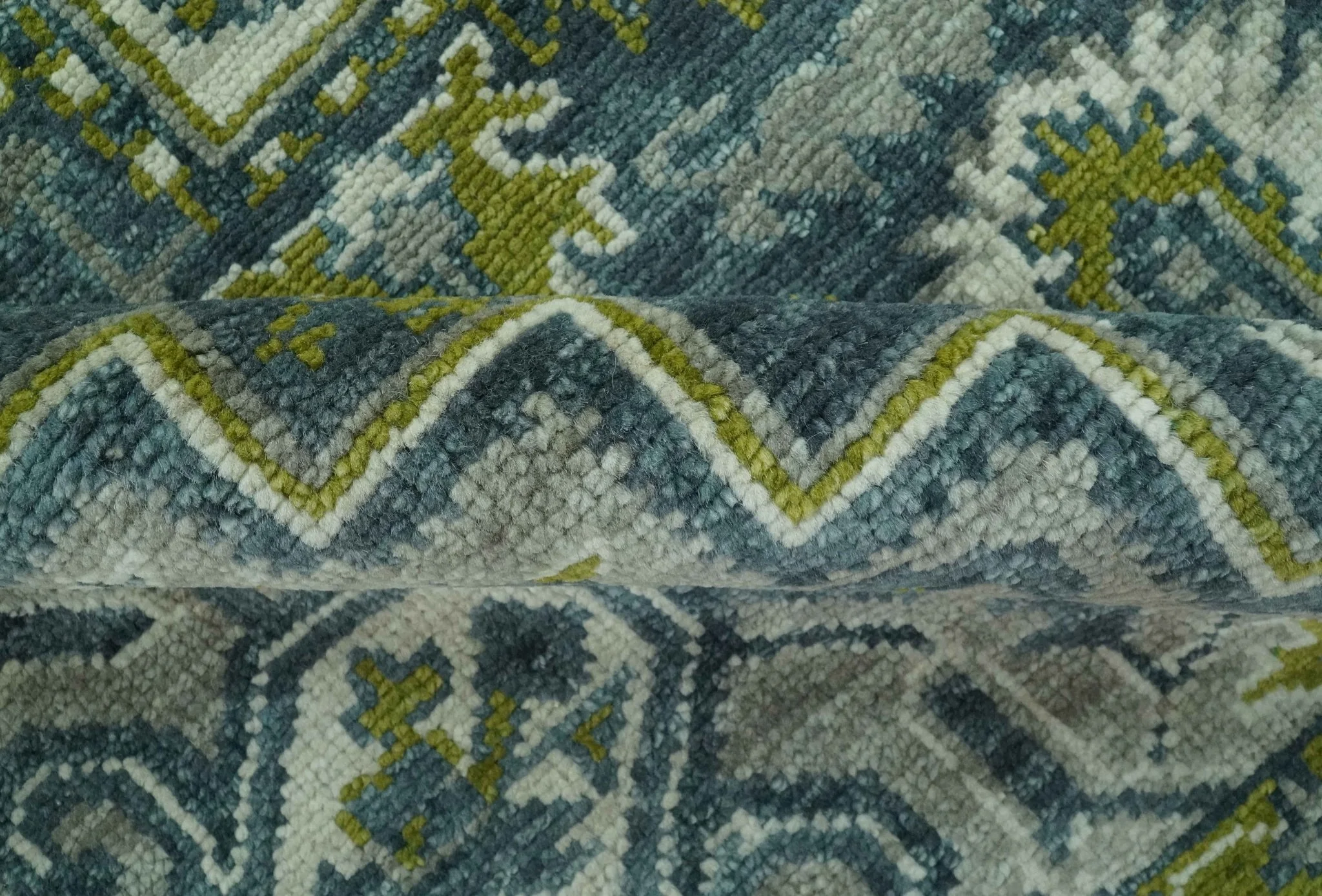 Antique Style Hand Knotted Teal, Gray and Green Traditional multi Size wool rug - Image 6