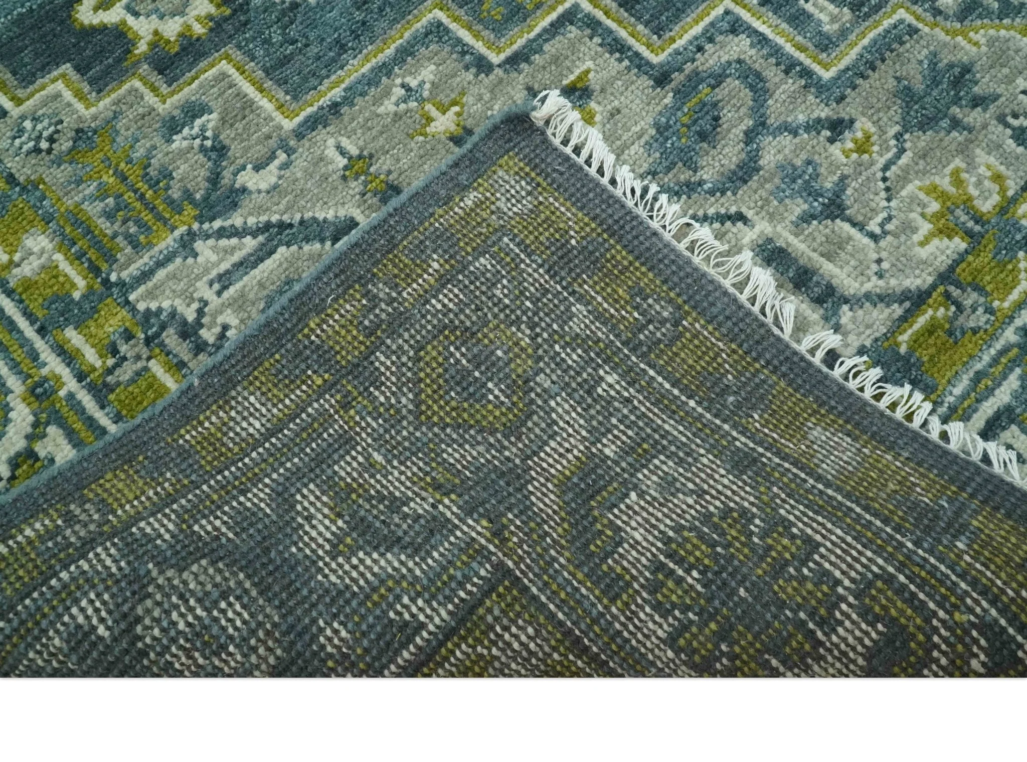 Antique Style Hand Knotted Teal, Gray and Green Traditional multi Size wool rug - Image 7