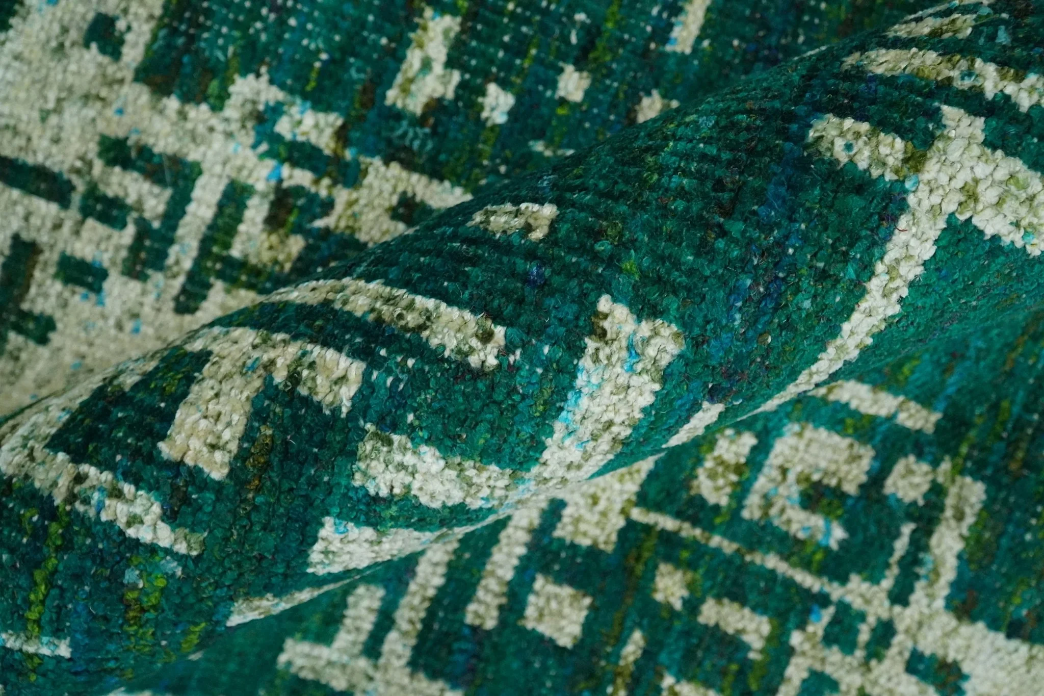 5.6x8 Hand Knotted Teal Green, Olive and Beige Modern Abstract Contemporary Recycled Silk Area Rug | OP130 - Image 6