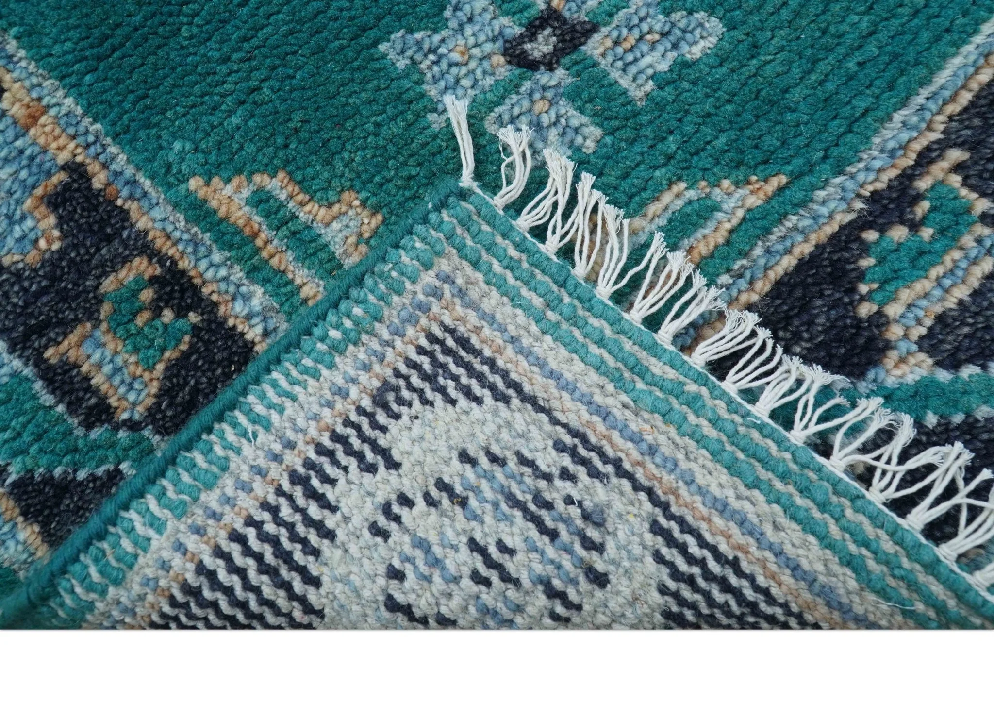 Hand knotted Teal Traditional Khotan Design 4x6 Wool Area Rug - Image 4