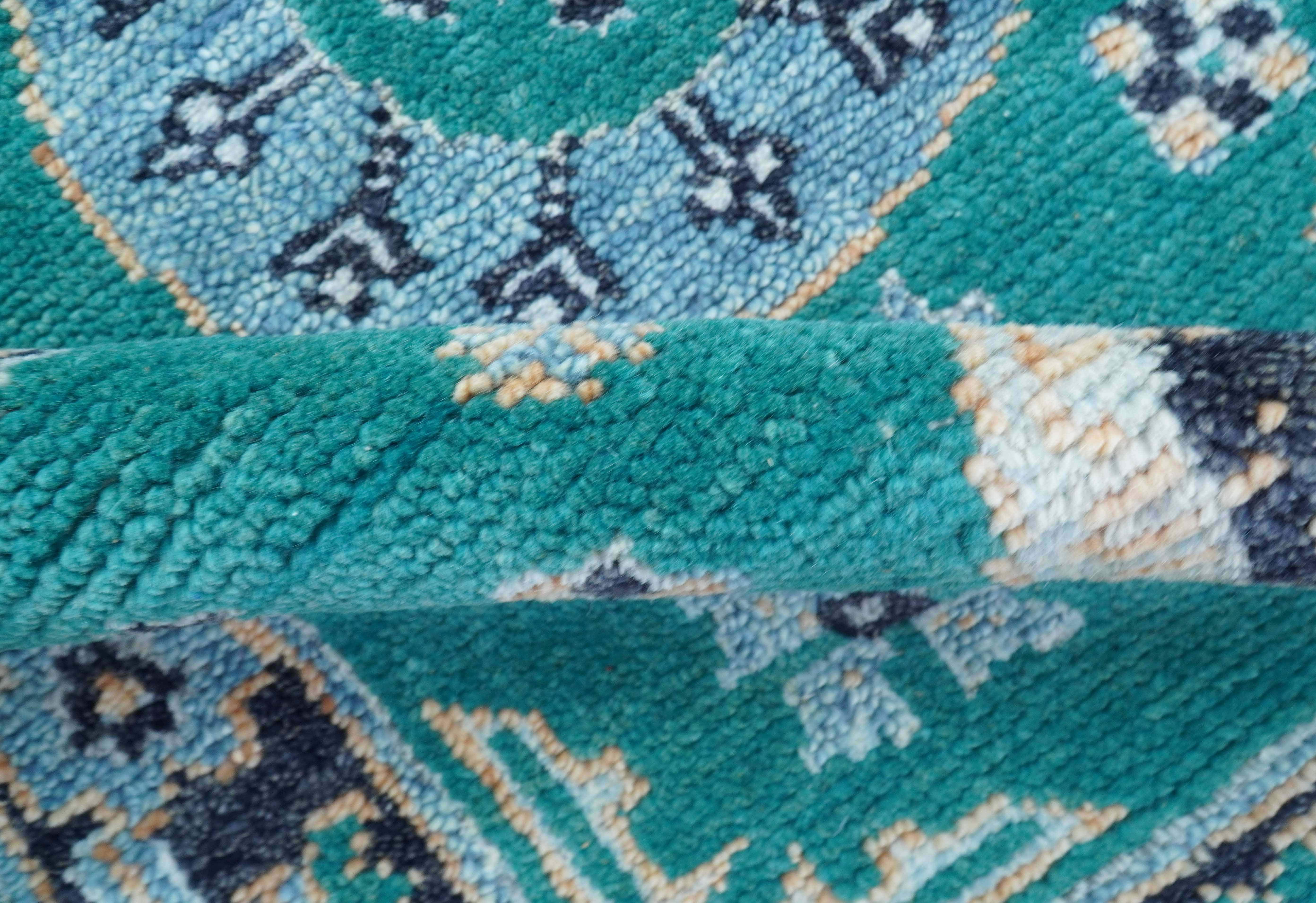 Hand knotted Teal Traditional Khotan Design 4x6 Wool Area Rug - Image 7