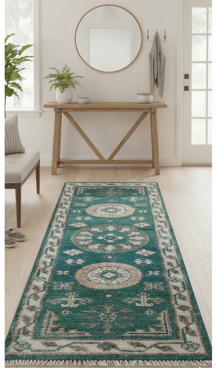 Hand knotted 2.6x8 Teal Traditional Khotan Design Wool Area Rug - Image 2