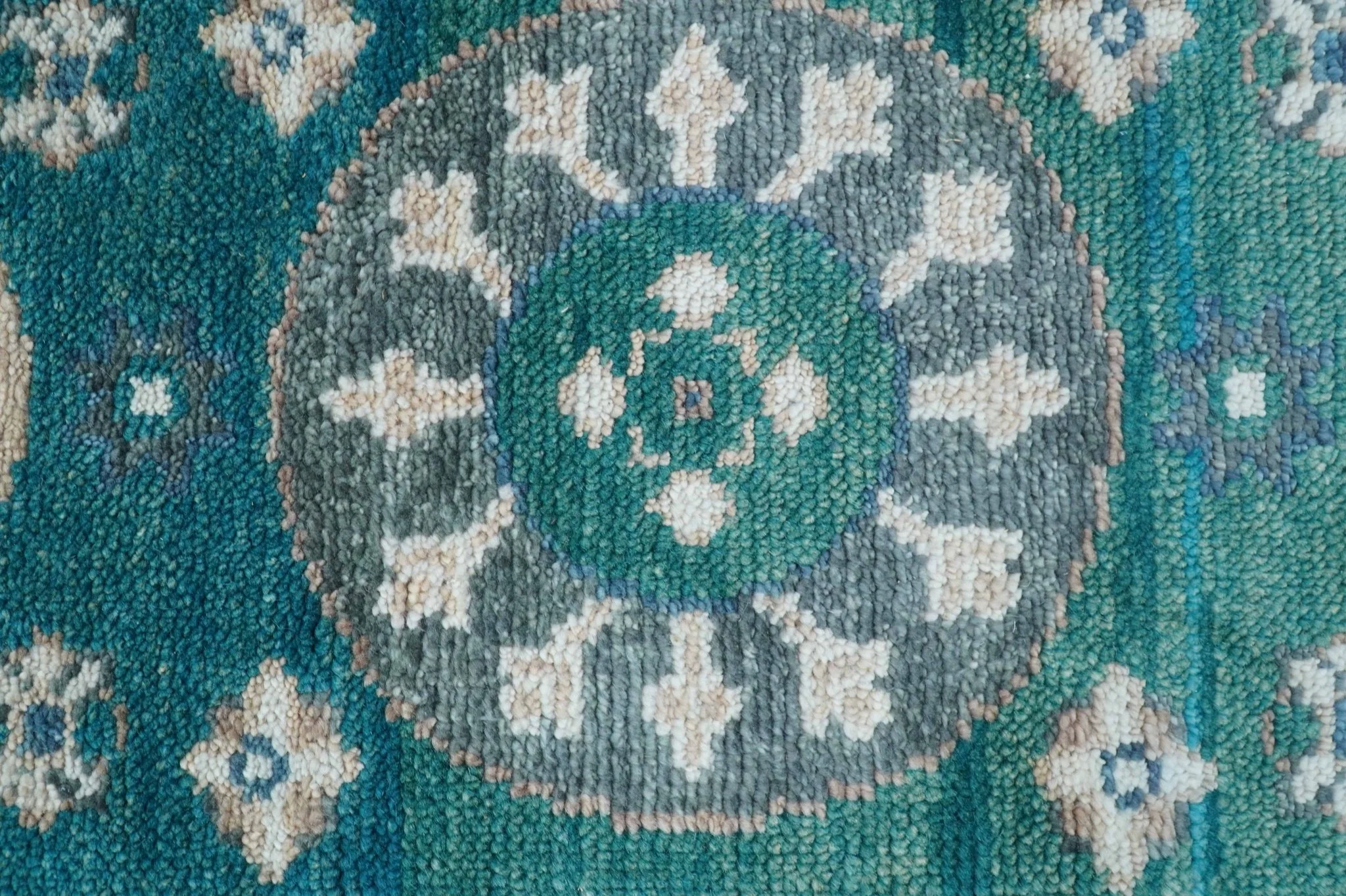 Hand knotted 2.6x8 Teal Traditional Khotan Design Wool Area Rug - Image 4