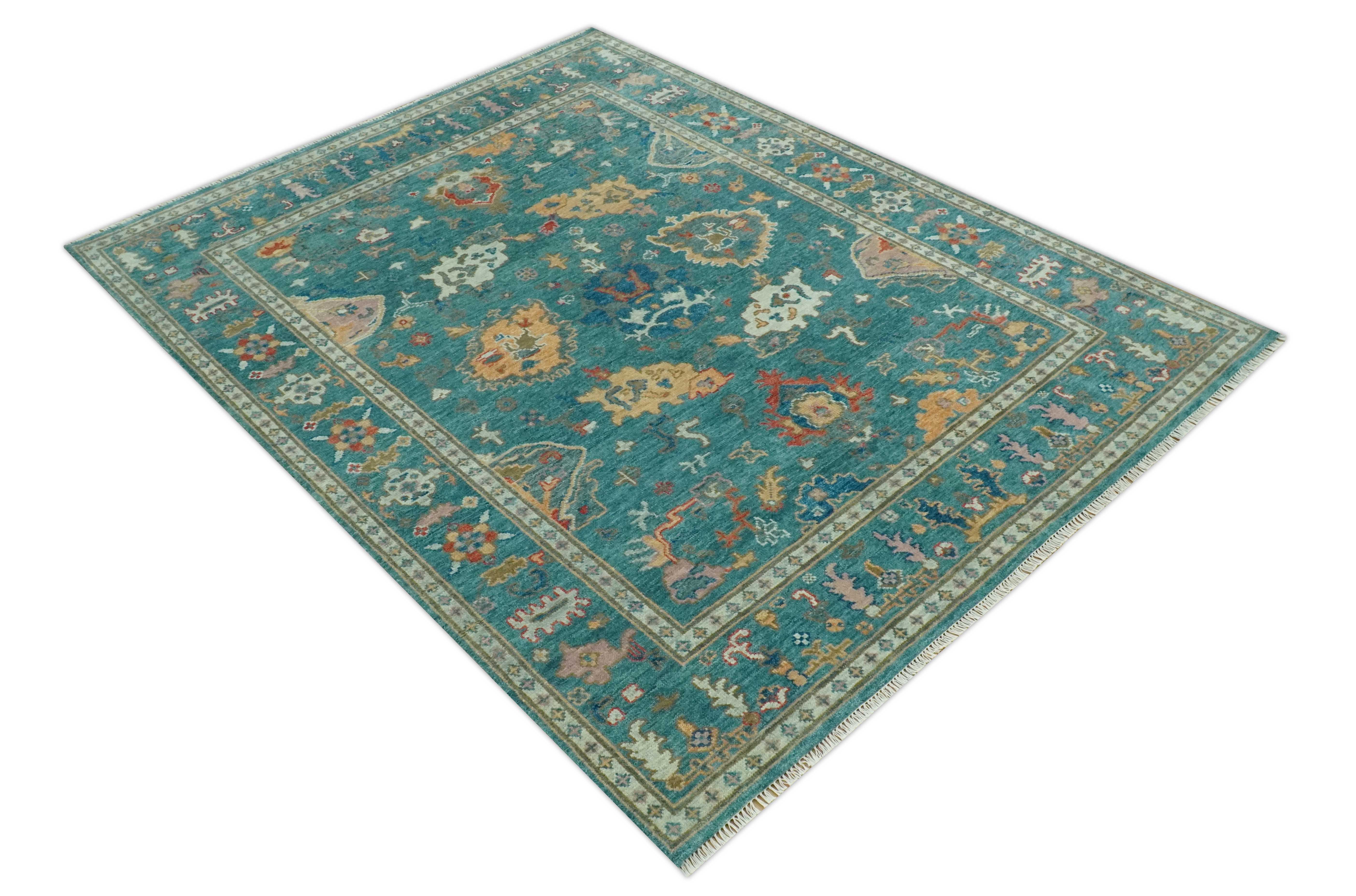 Hand Knotted Teal Traditional Oushak 8x10.4 wool area rug - Image 10