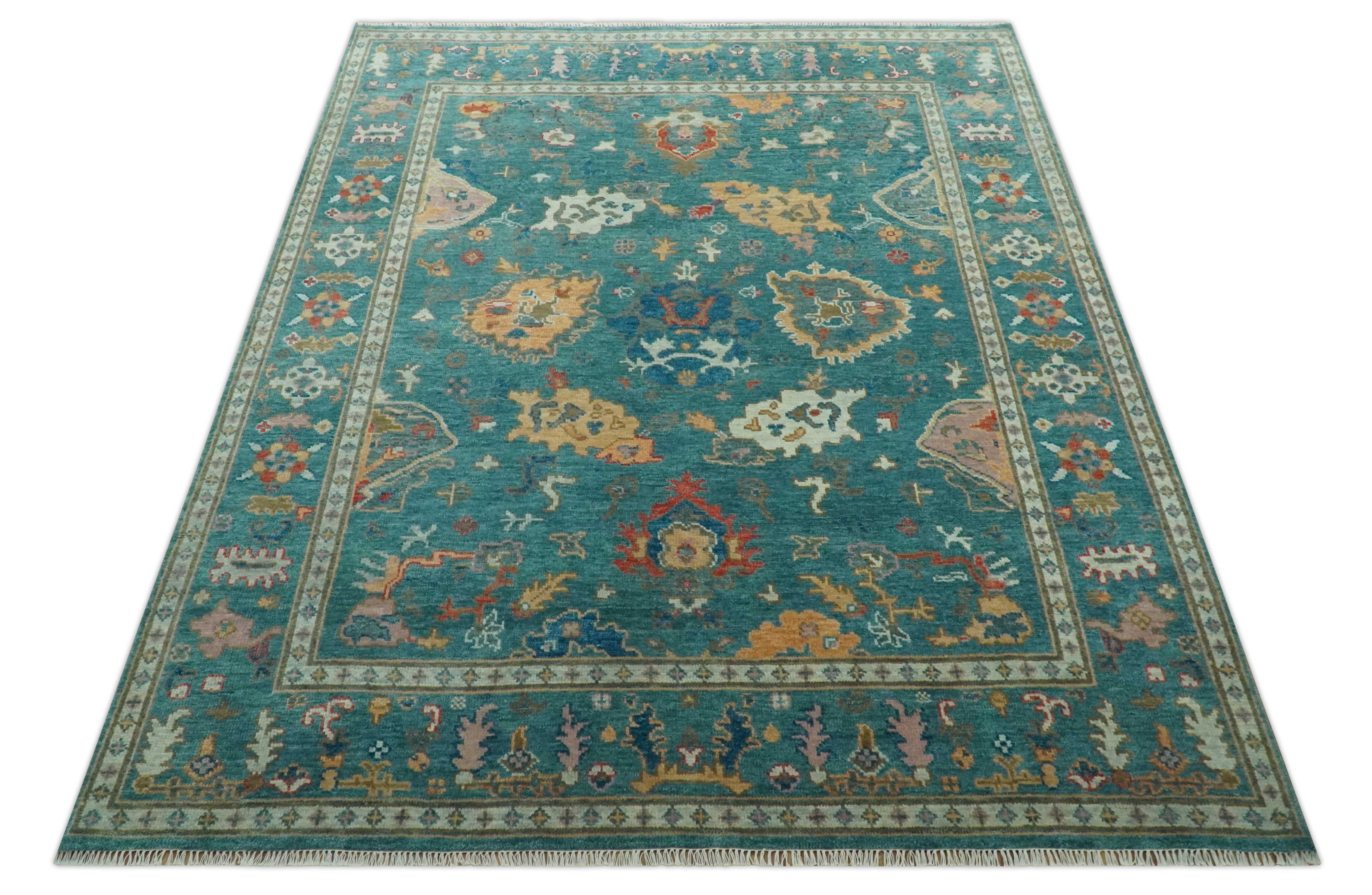 Hand Knotted Teal Traditional Oushak 8x10.4 wool area rug - Image 11