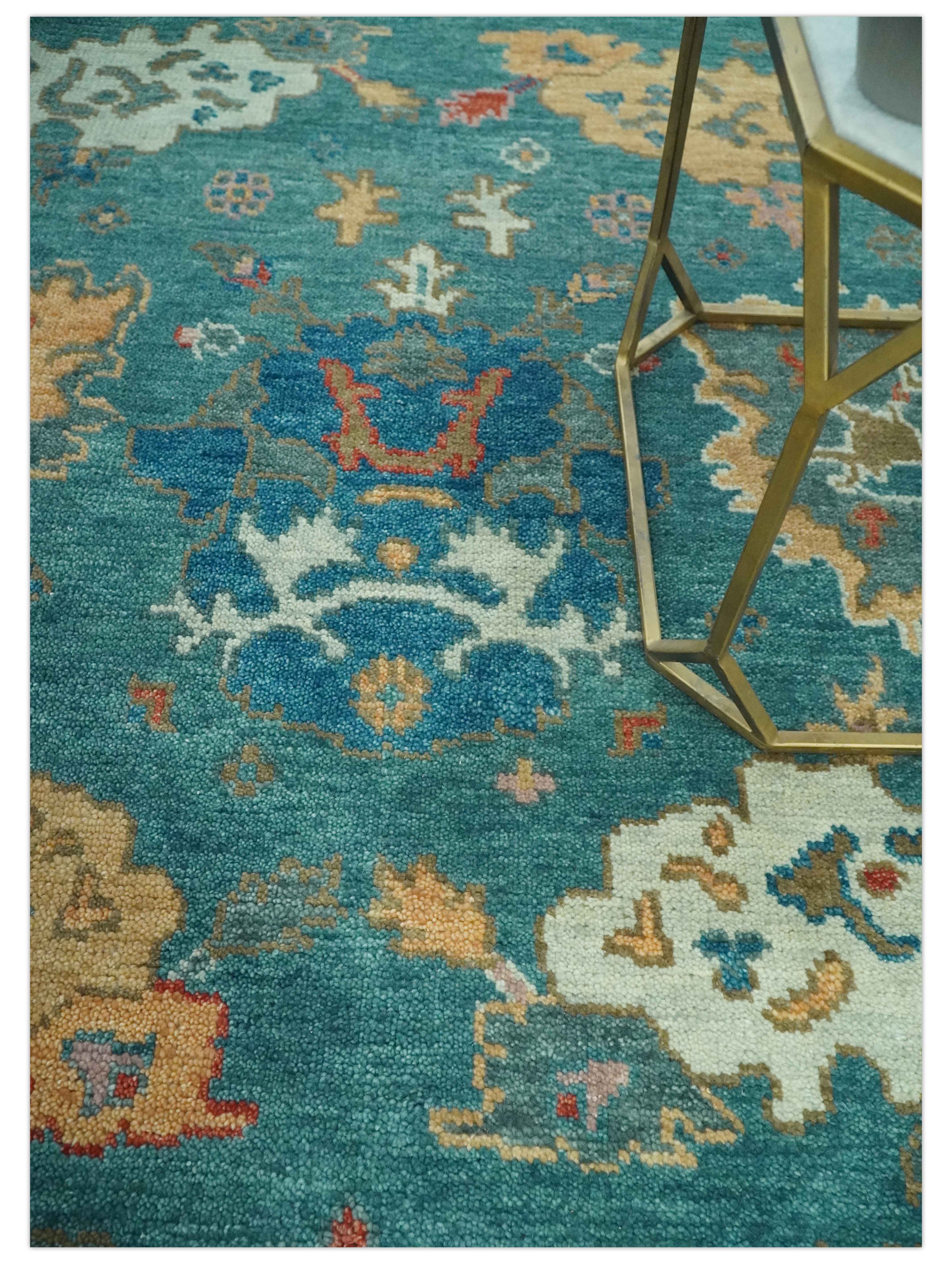 Hand Knotted Teal Traditional Oushak 8x10.4 wool area rug - Image 2