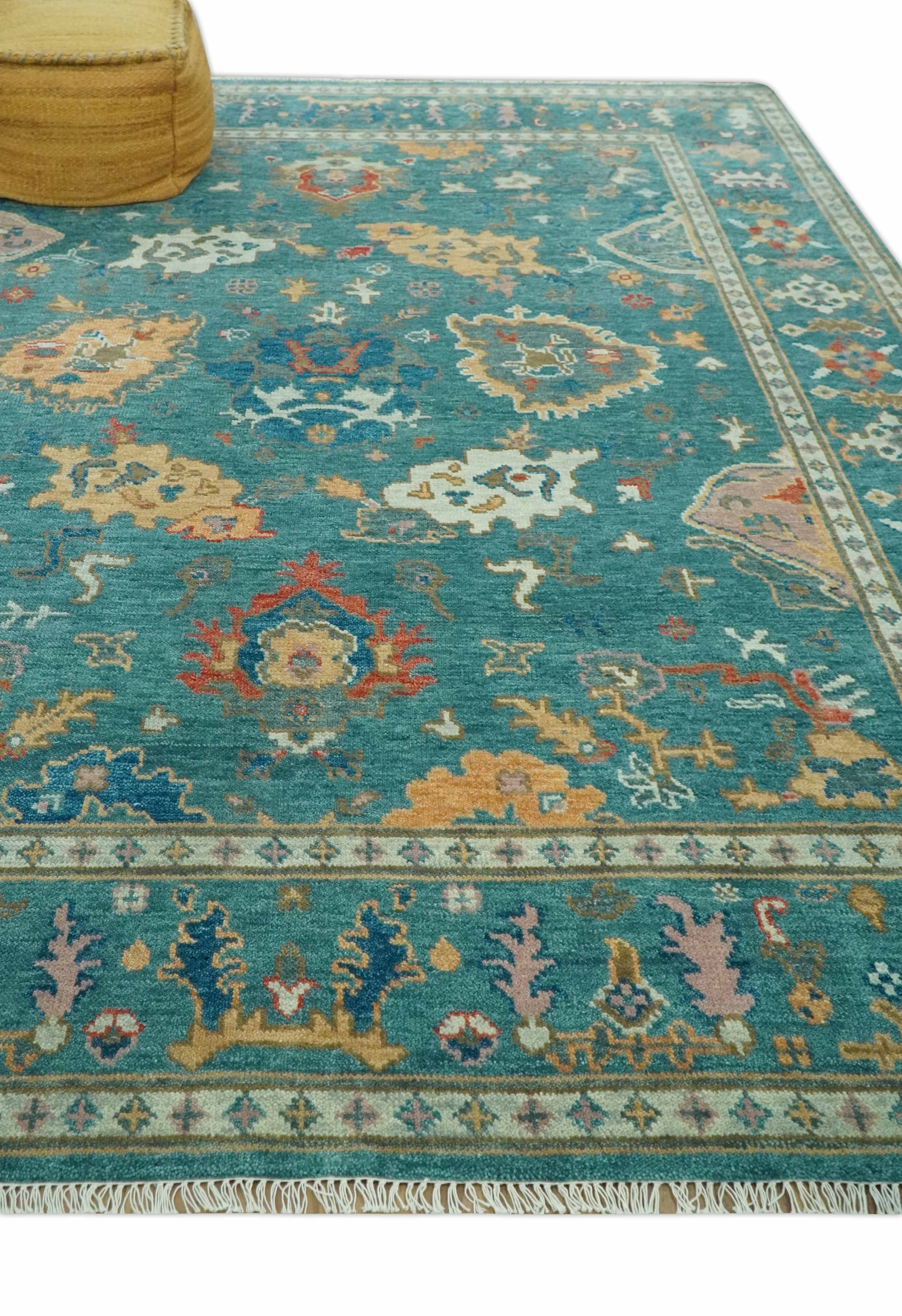 Hand Knotted Teal Traditional Oushak 8x10.4 wool area rug - Image 3