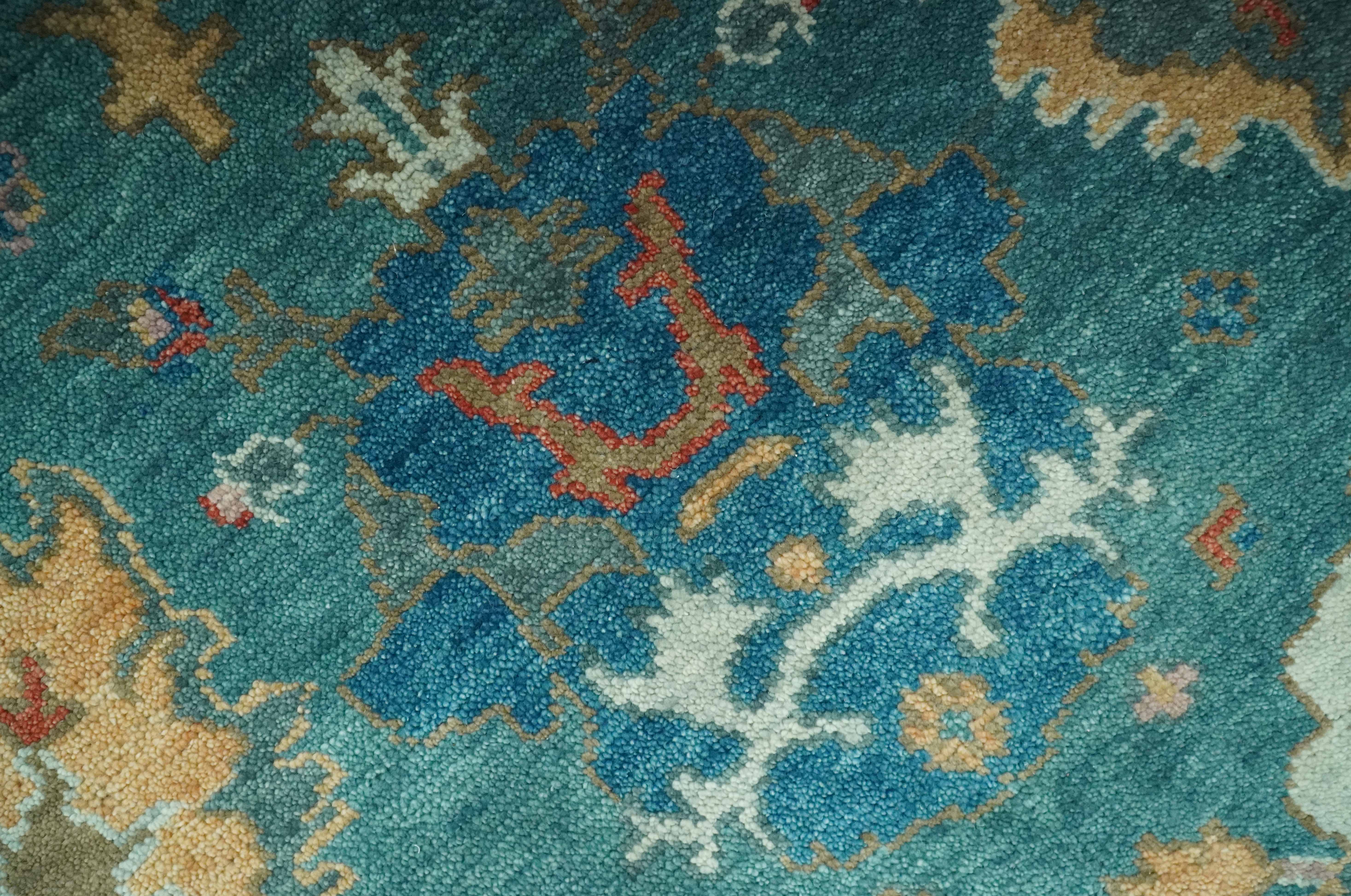 Hand Knotted Teal Traditional Oushak 8x10.4 wool area rug - Image 4