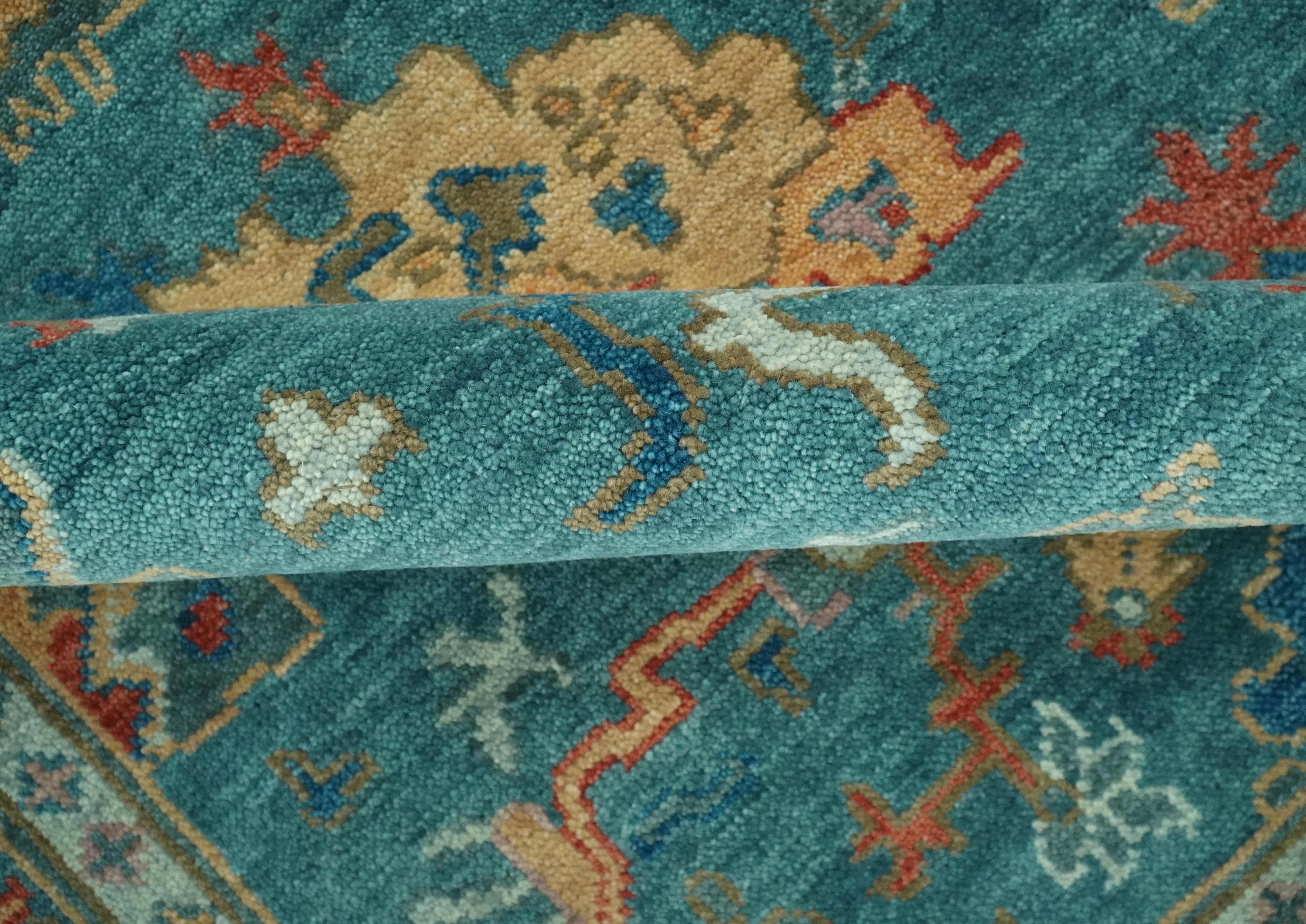 Hand Knotted Teal Traditional Oushak 8x10.4 wool area rug - Image 6