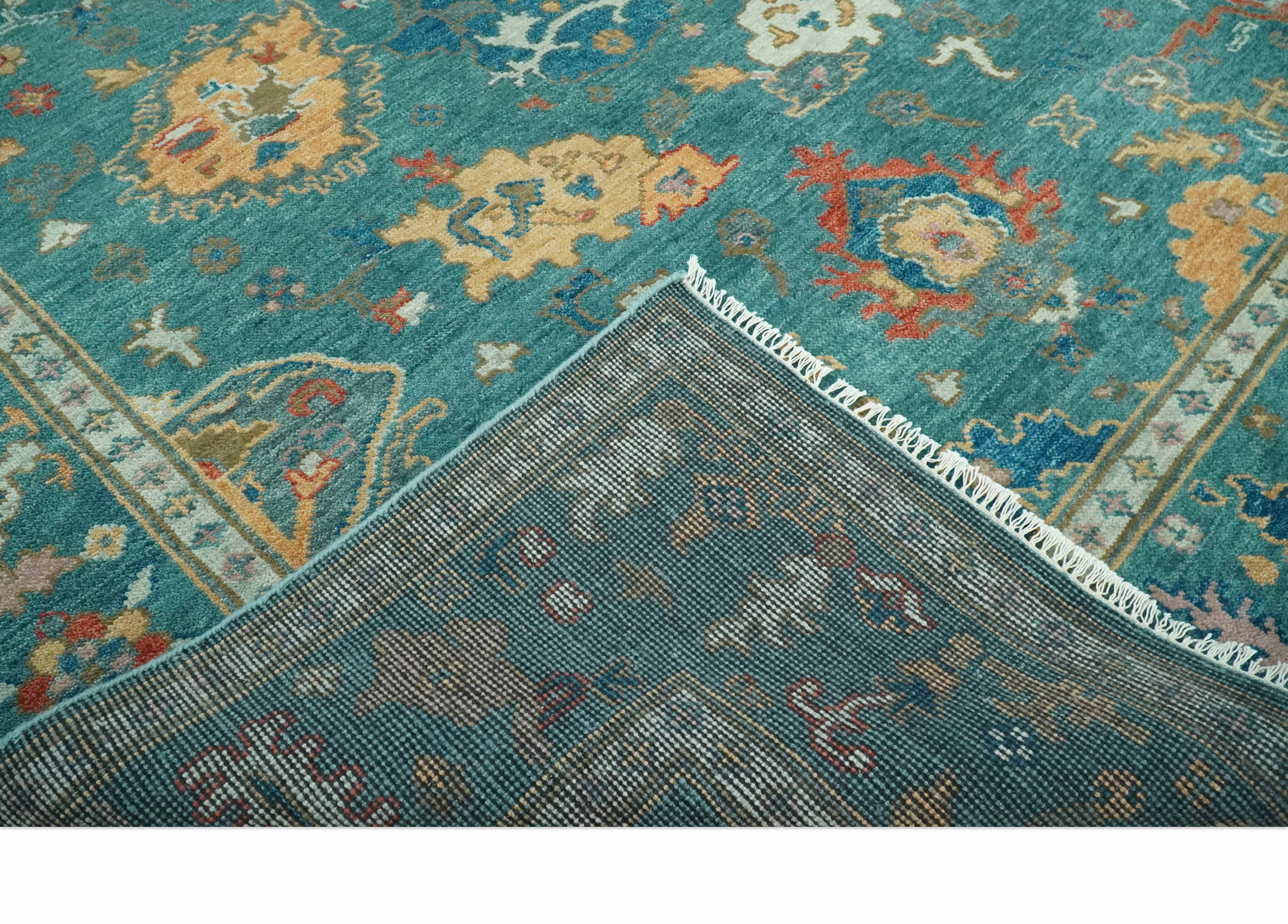 Hand Knotted Teal Traditional Oushak 8x10.4 wool area rug - Image 7