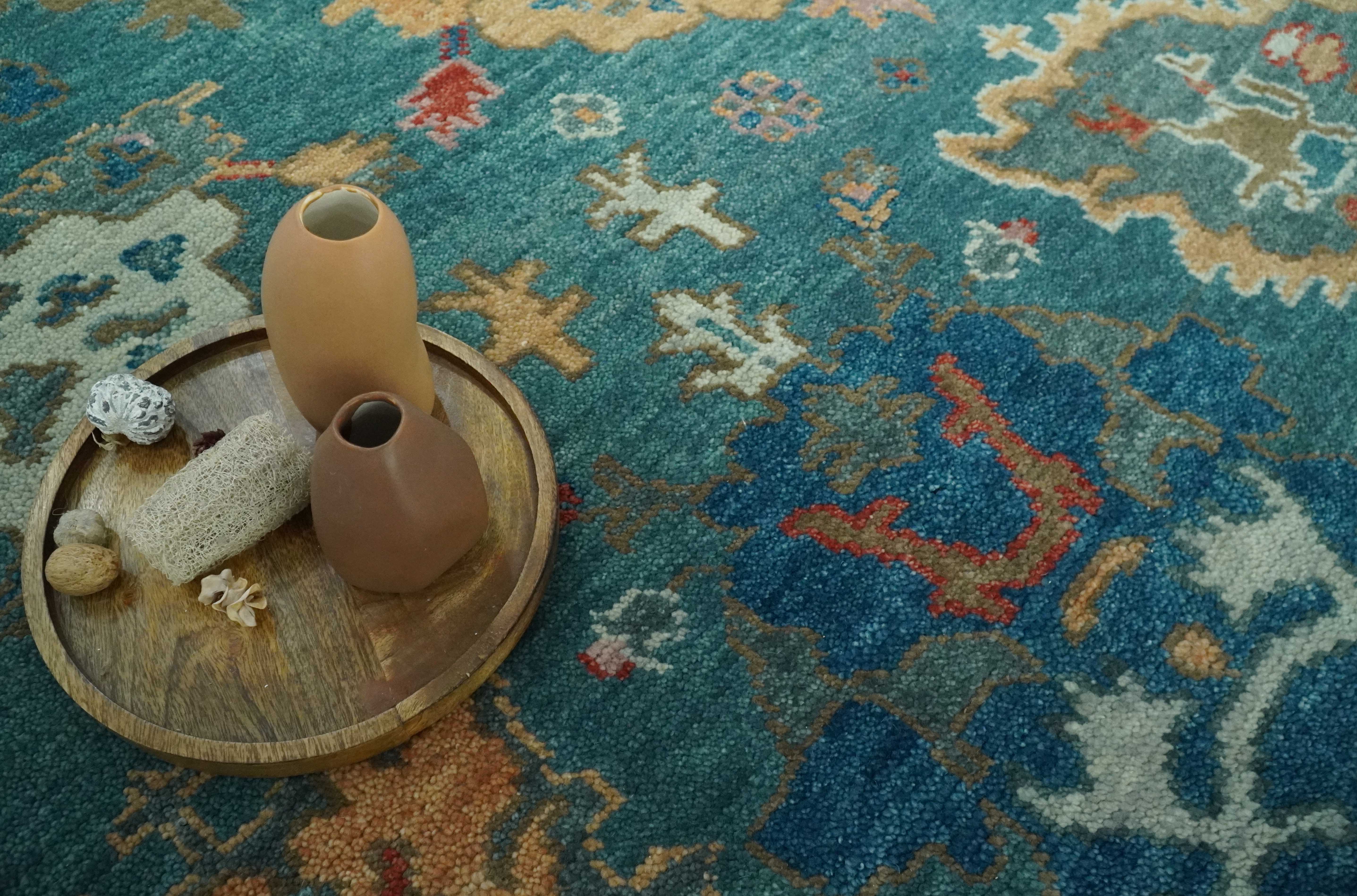 Hand Knotted Teal Traditional Oushak 8x10.4 wool area rug - Image 8
