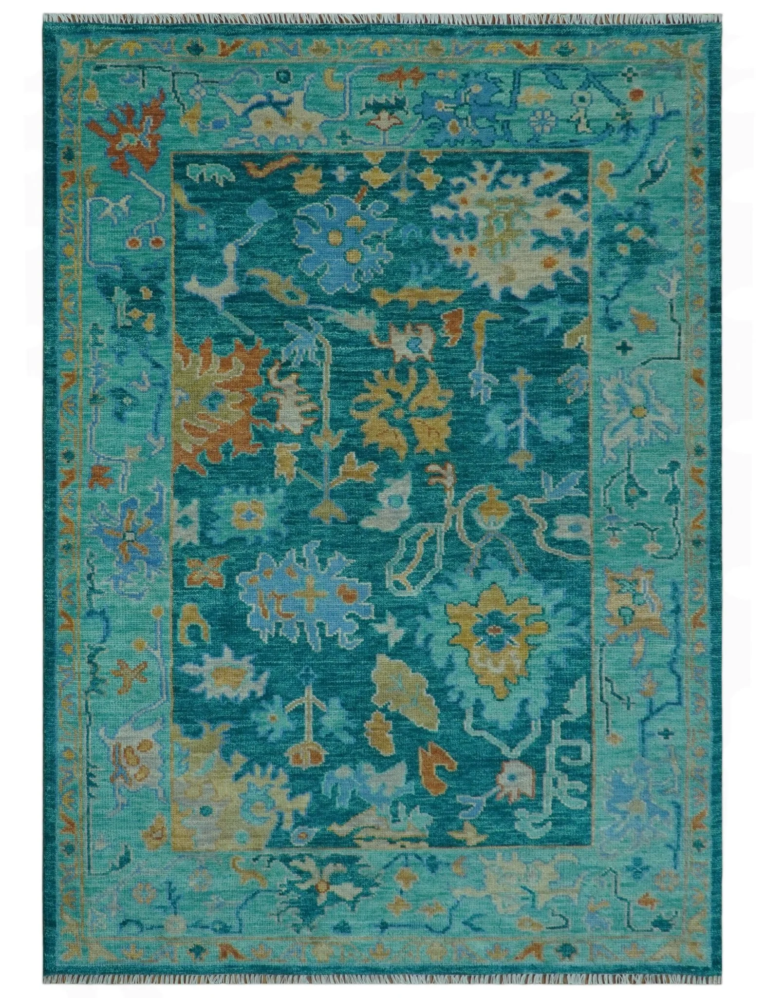 Hand Knotted Teal Traditional Oushak Multi size wool area rug - Image 10