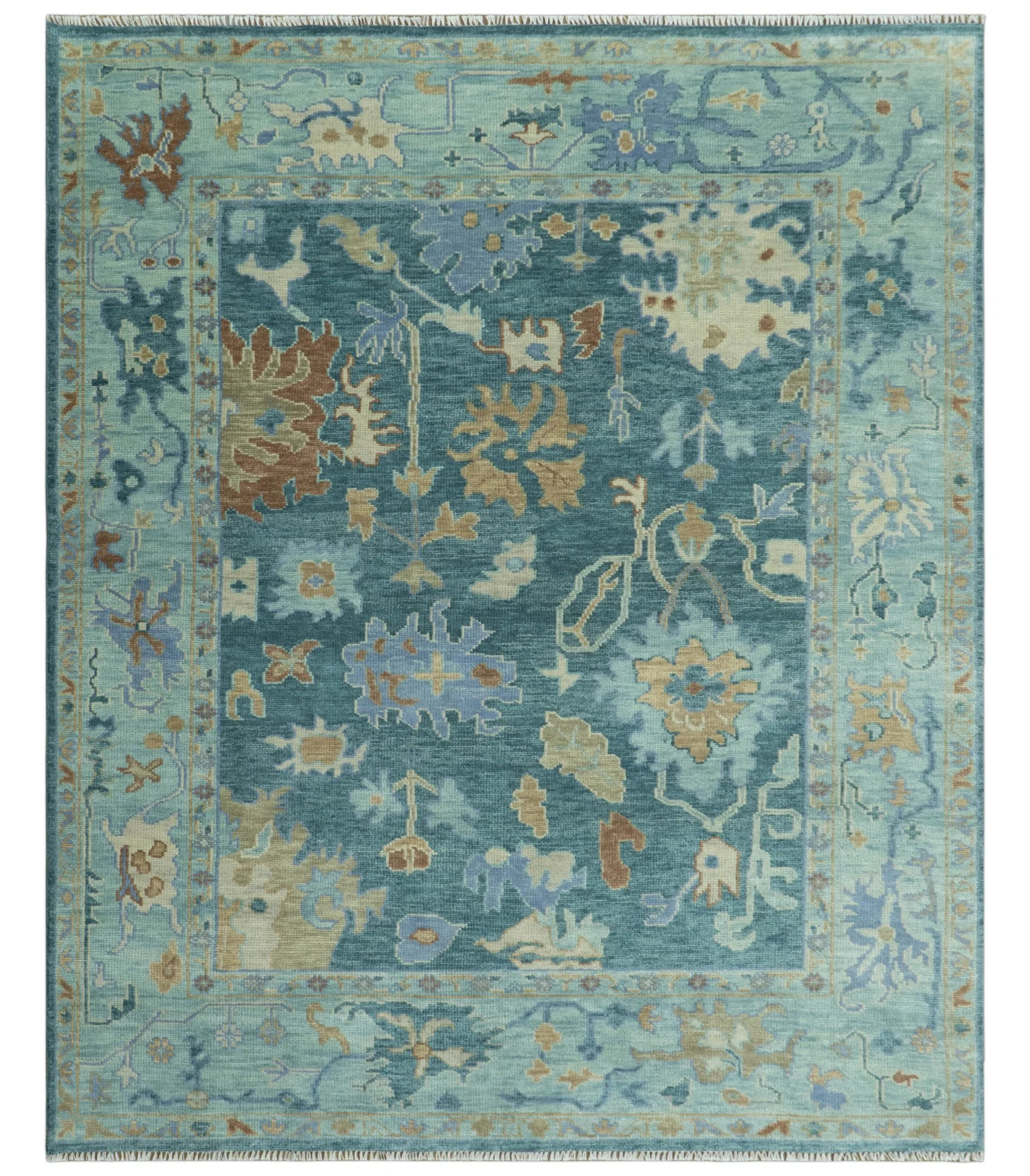 Hand Knotted Teal Traditional Oushak Multi size wool area rug - Image 11