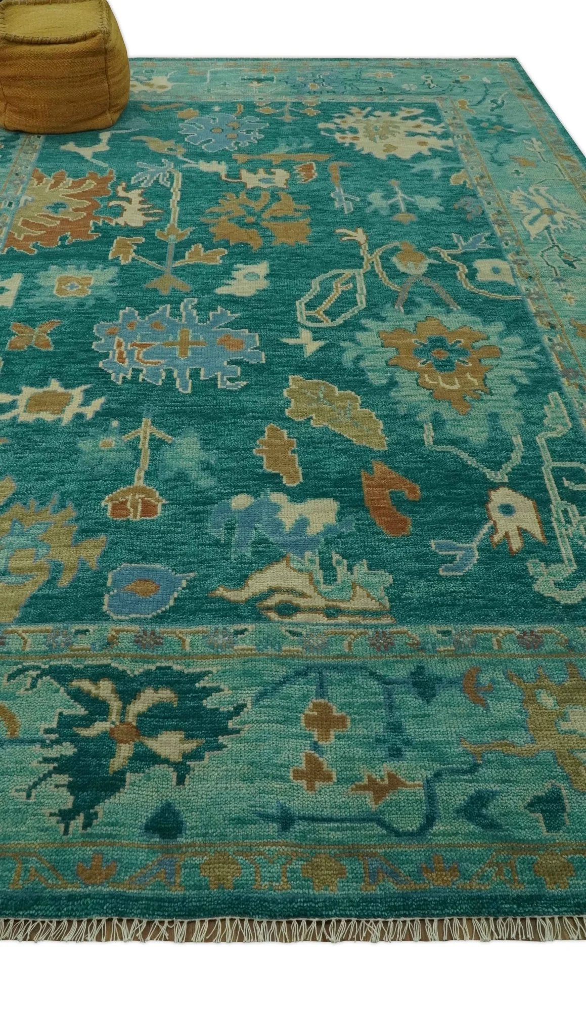 Hand Knotted Teal Traditional Oushak Multi size wool area rug - Image 3