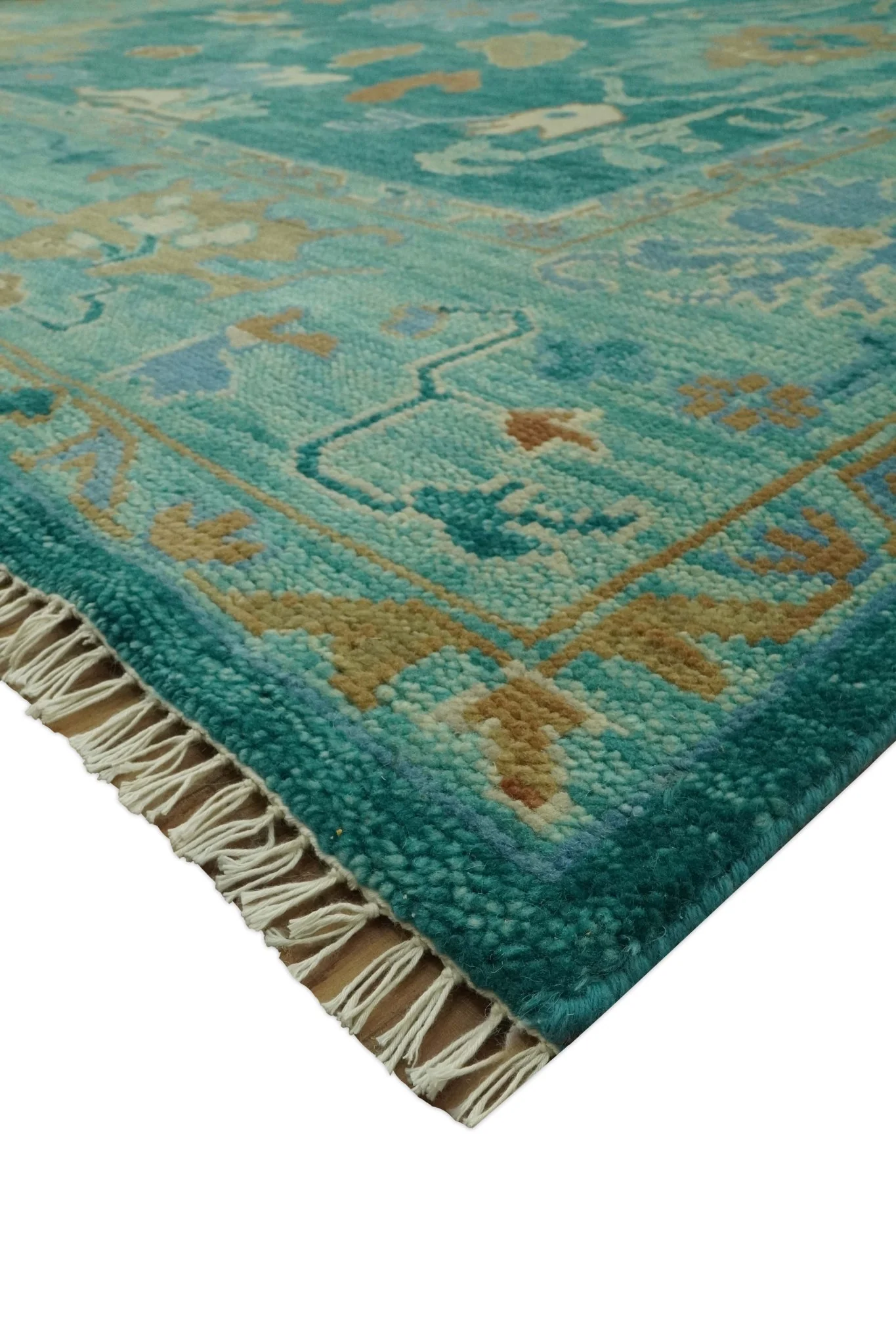Hand Knotted Teal Traditional Oushak Multi size wool area rug - Image 5