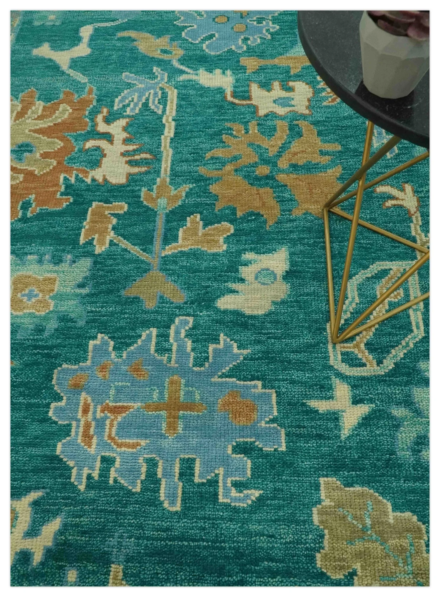 Hand Knotted Teal Traditional Oushak 9x12 wool area rug - Image 2
