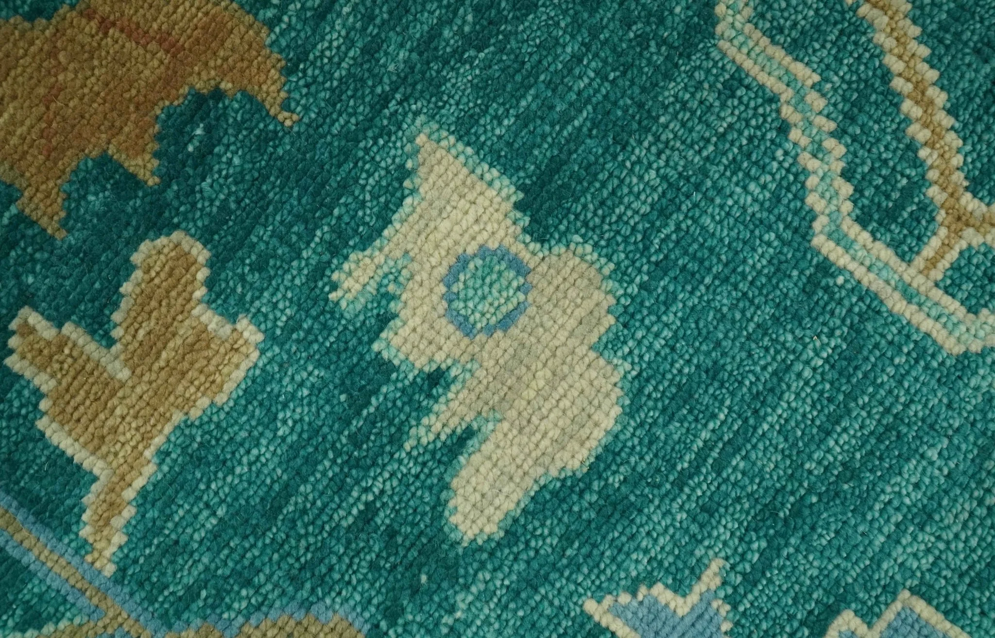 Hand Knotted Teal Traditional Oushak 9x12 wool area rug - Image 4