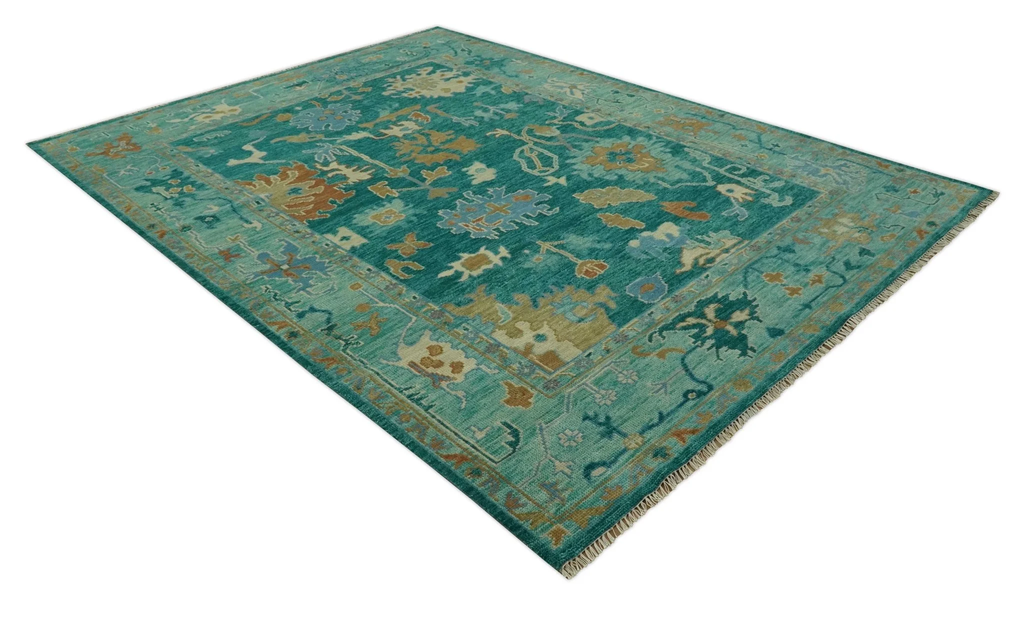 Hand Knotted Teal Traditional Oushak 9x12 wool area rug - Image 7