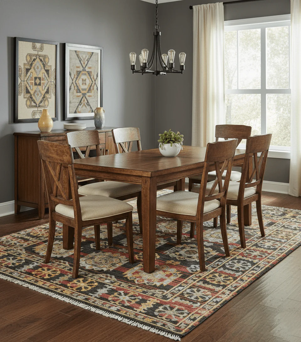 Rustic Hand knotted Traditional 8x10 Charcoal And Red Wool Rug - Image 2
