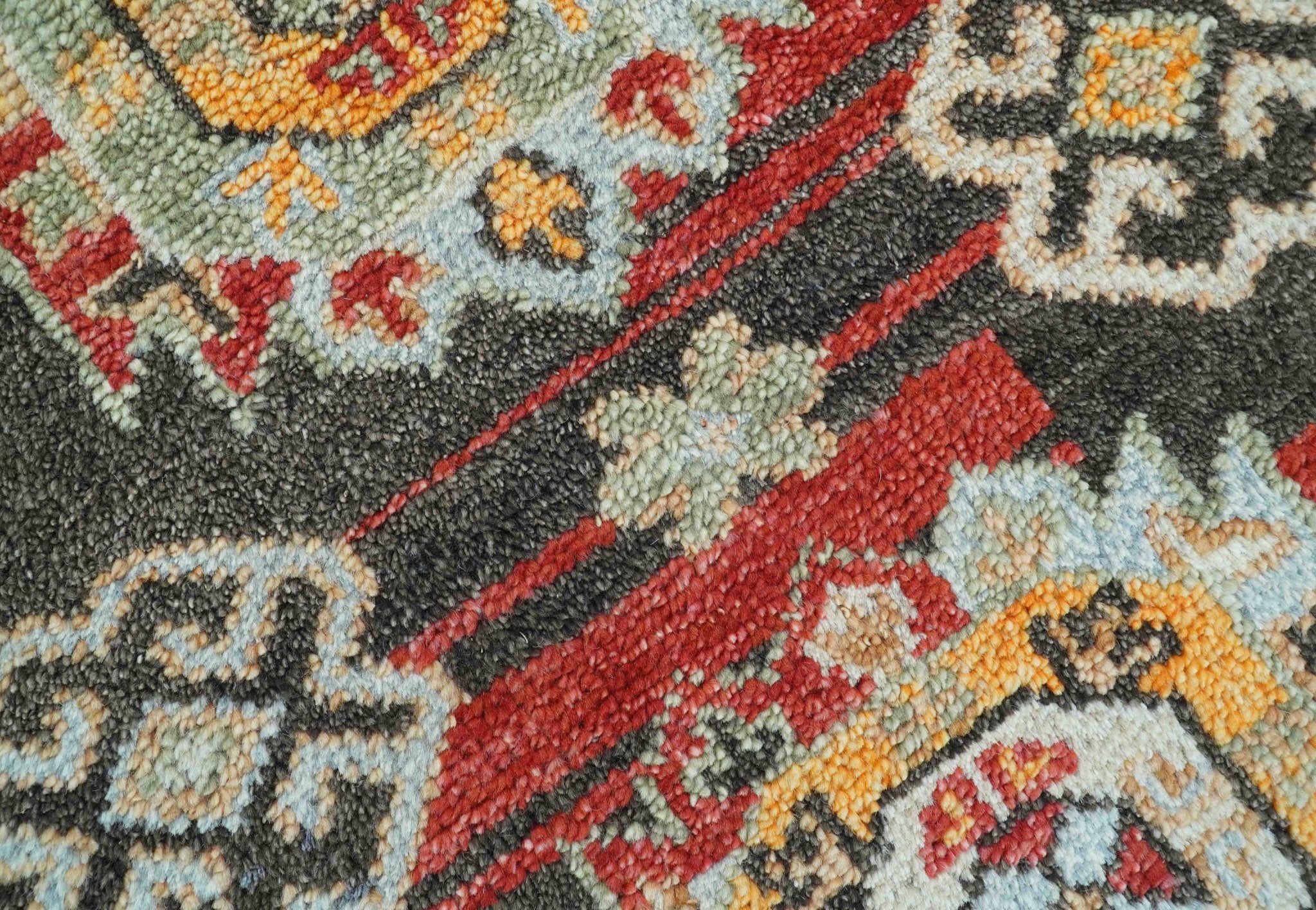 Rustic Hand knotted Traditional 8x10 Charcoal And Red Wool Rug - Image 6