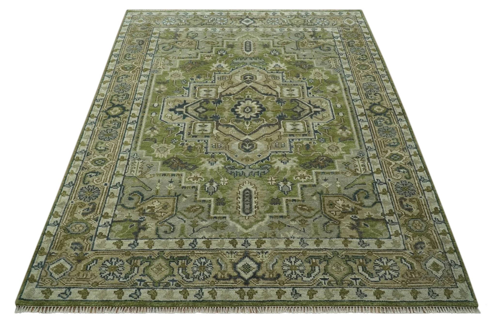 Custom Made Hand Knotted Traditional Green, Silver and Charcoal wool area rug - Image 10