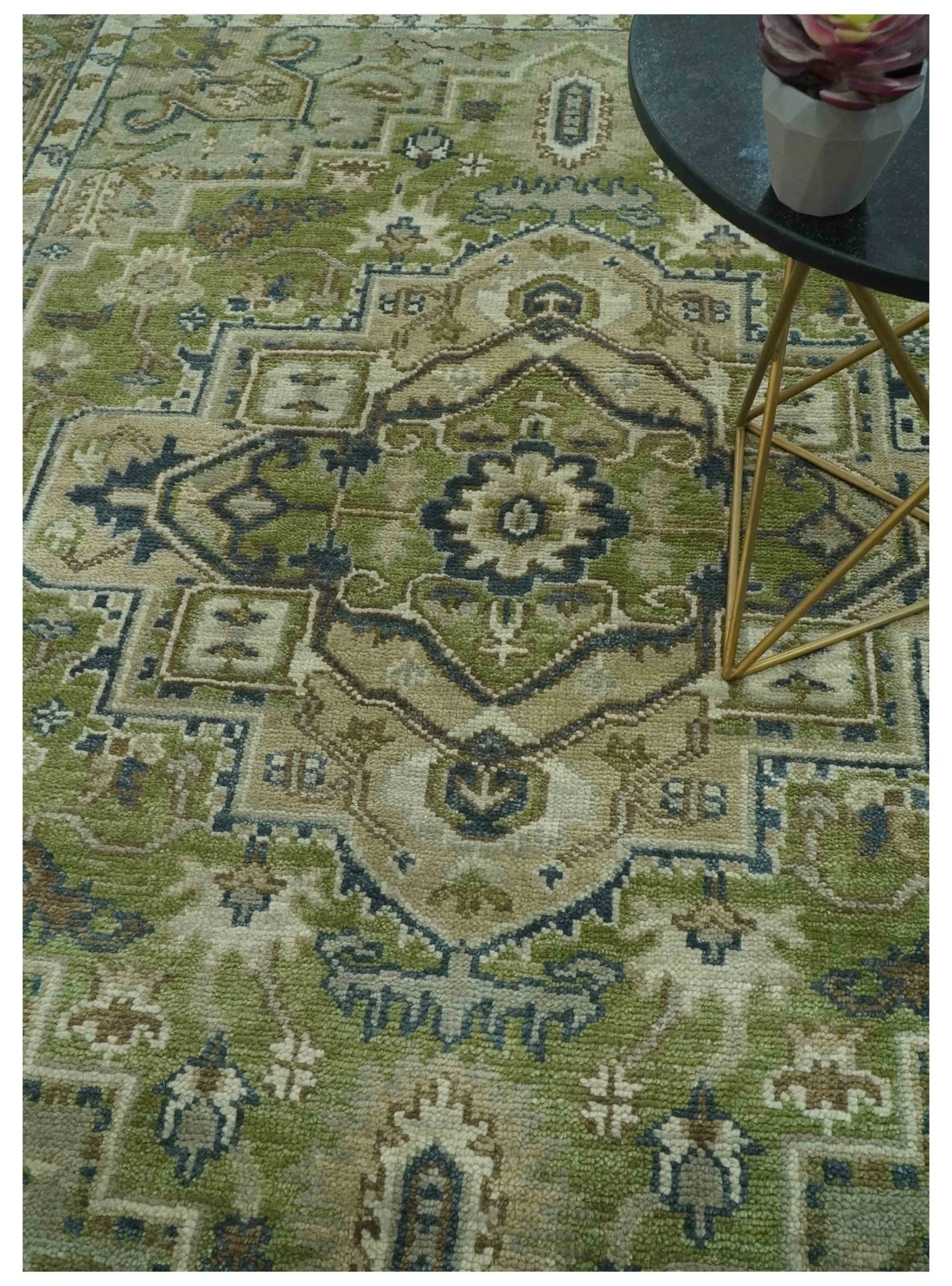 Custom Made Hand Knotted Traditional Green, Silver and Charcoal wool area rug - Image 2