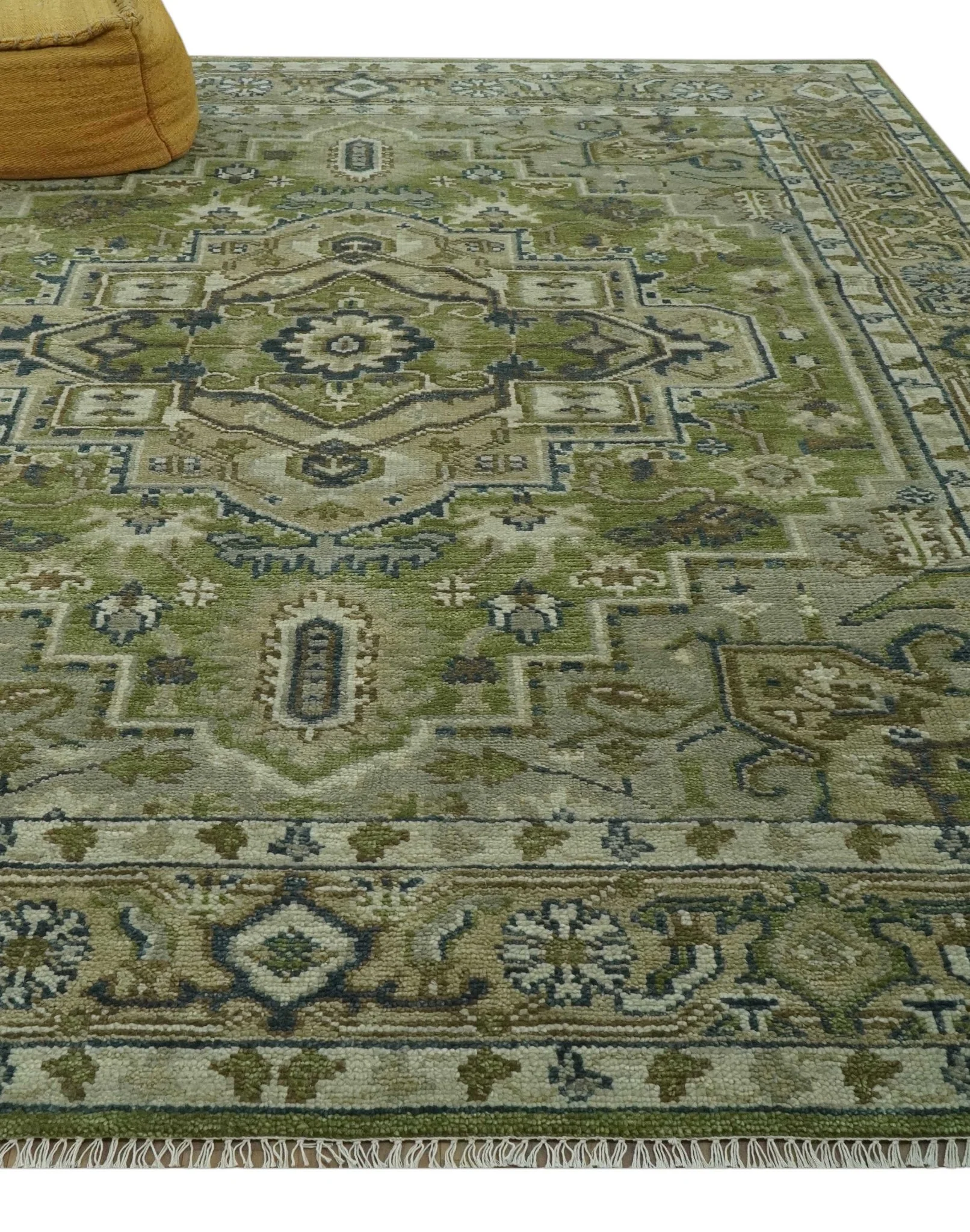 Custom Made Hand Knotted Traditional Green, Silver and Charcoal wool area rug - Image 3