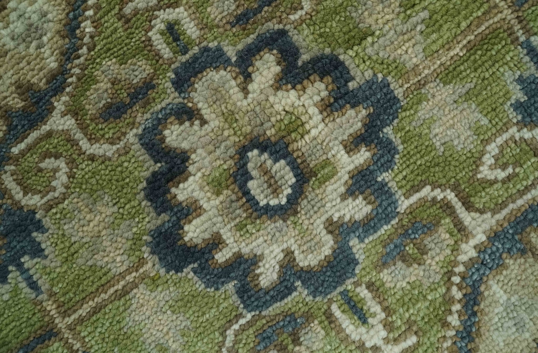 Custom Made Hand Knotted Traditional Green, Silver and Charcoal wool area rug - Image 4