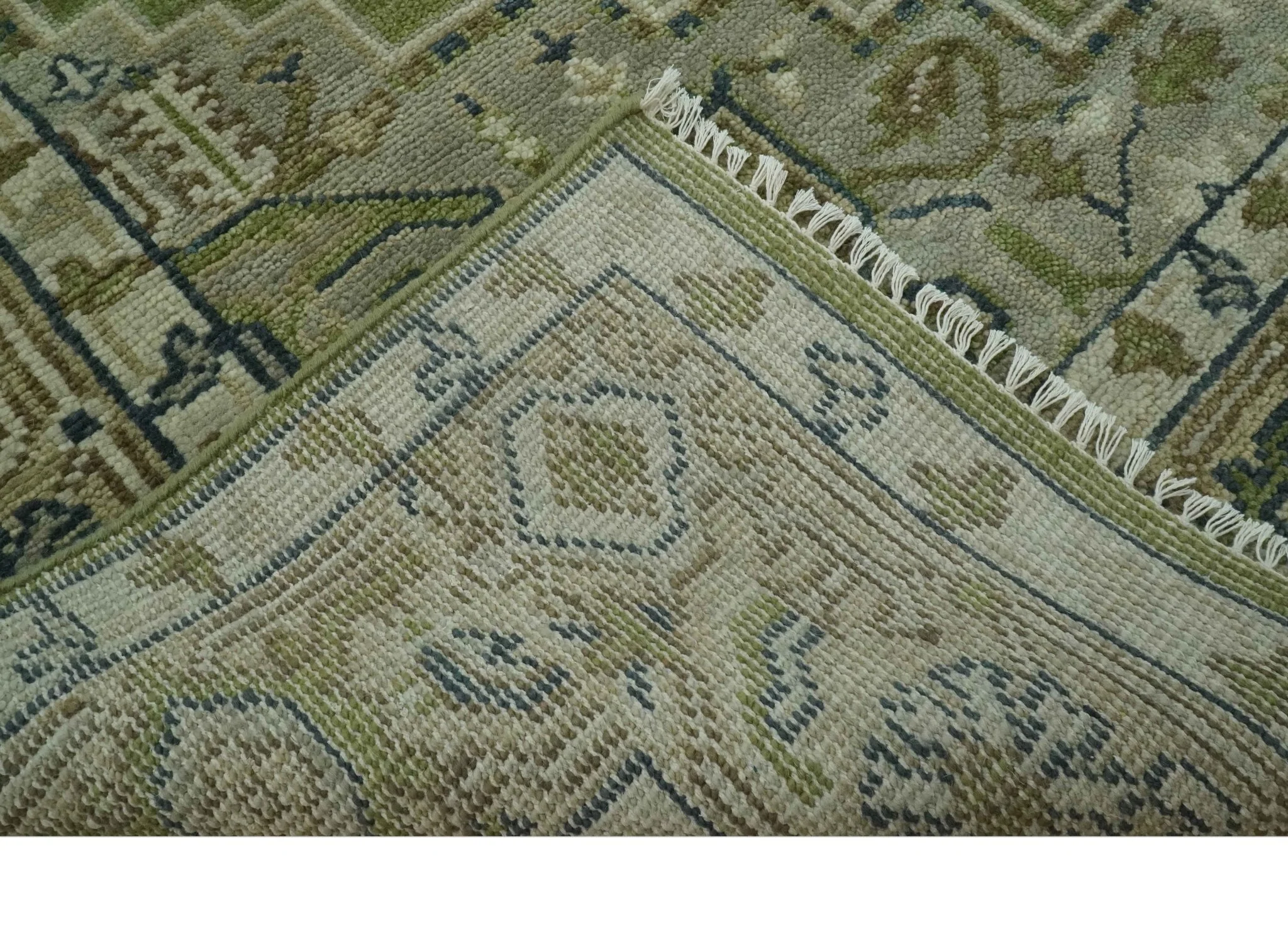 Custom Made Hand Knotted Traditional Green, Silver and Charcoal wool area rug - Image 6