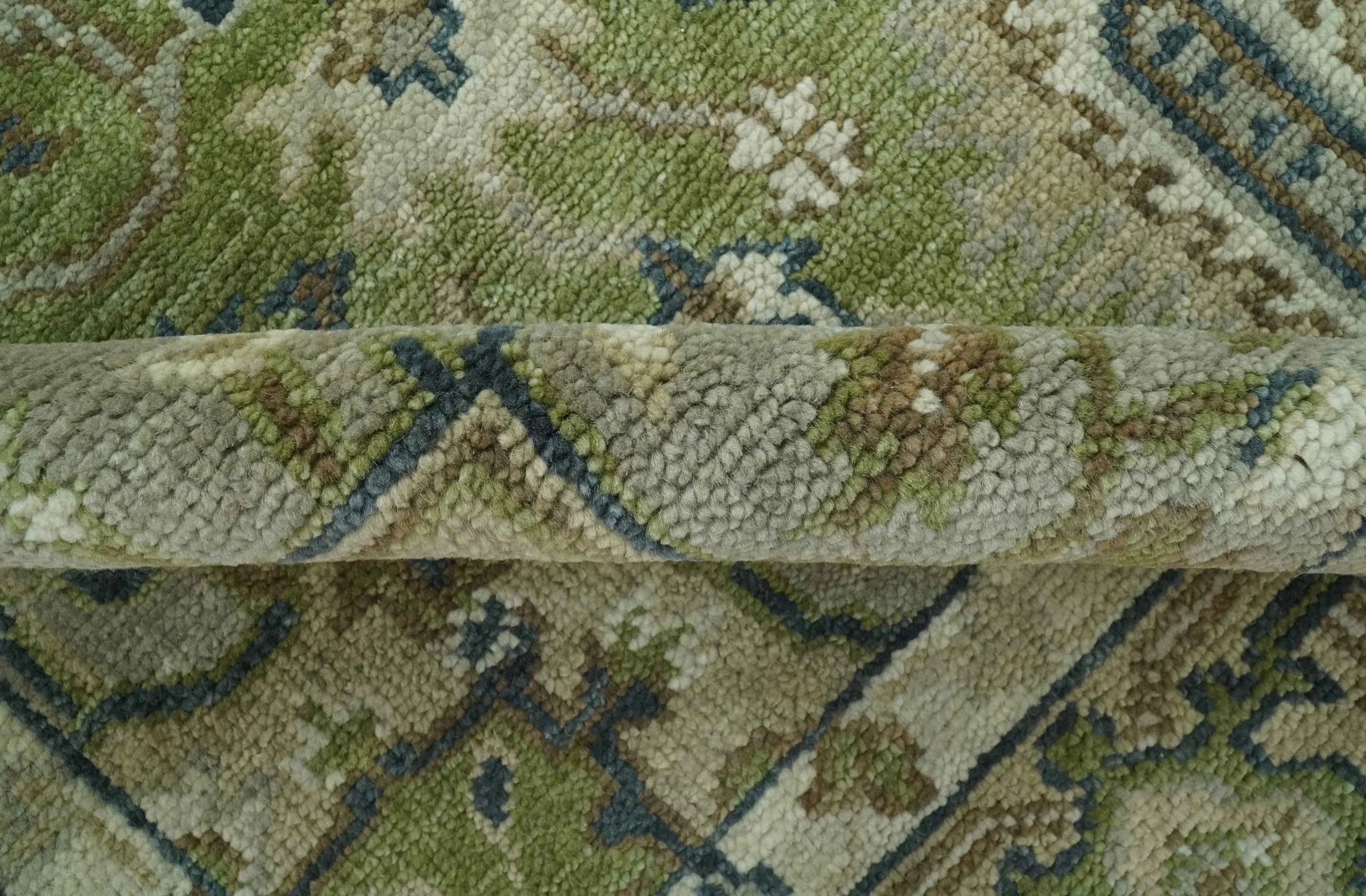 Custom Made Hand Knotted Traditional Green, Silver and Charcoal wool area rug - Image 7