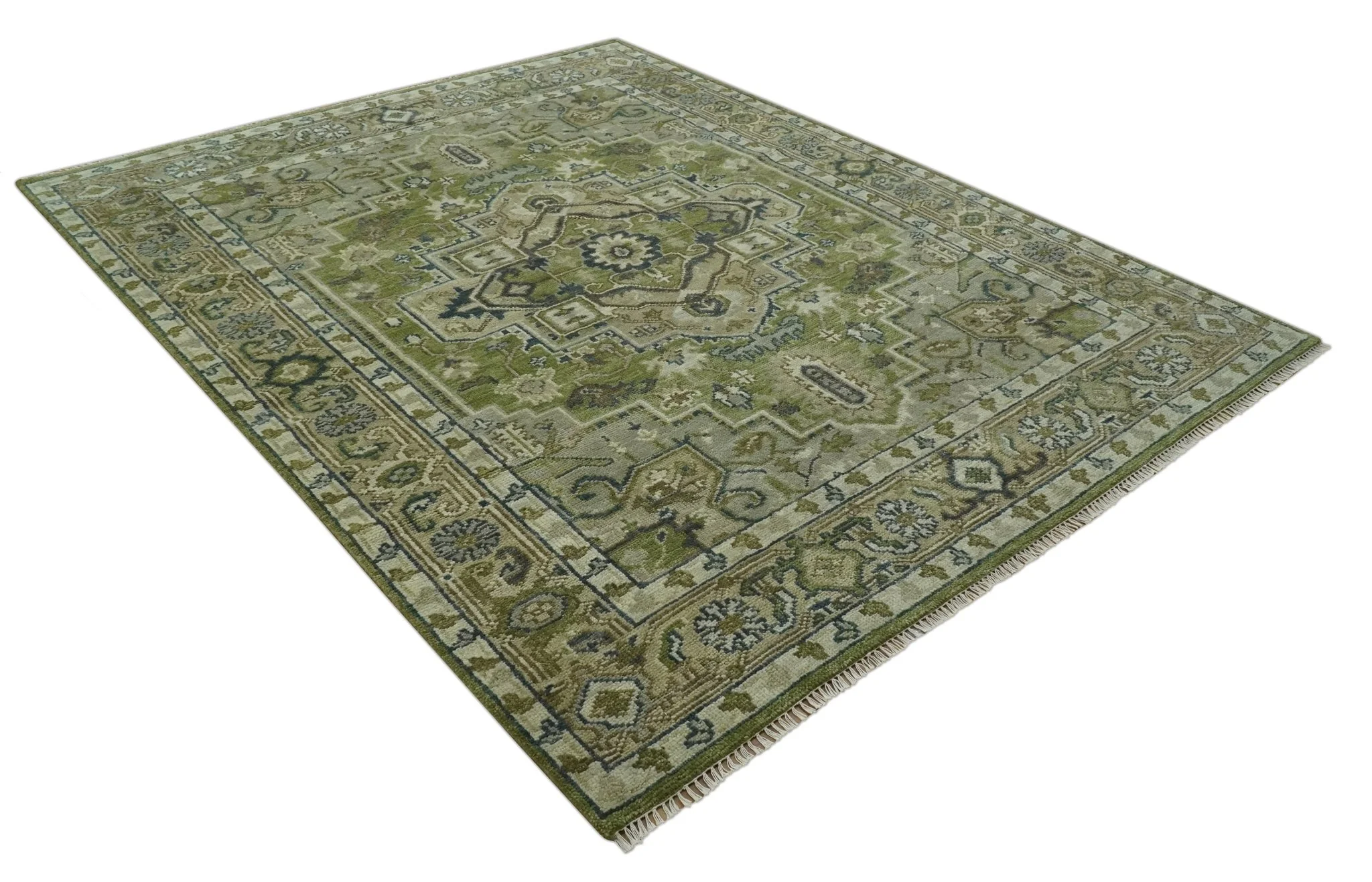 Custom Made Hand Knotted Traditional Green, Silver and Charcoal wool area rug - Image 9