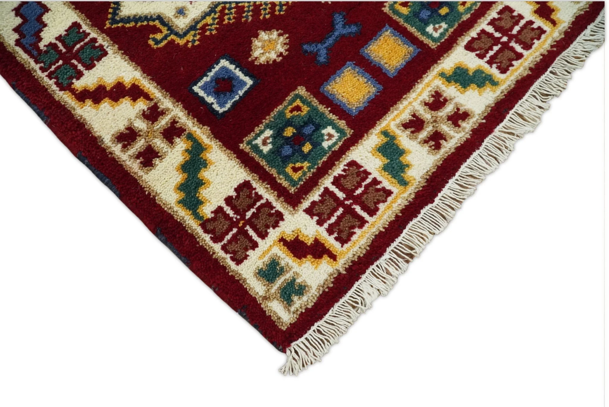 2x7 Hand Knotted Antique Kazak Runner Blue and Rust Traditional Tribal Armenian Rug | KZA1 - Image 3