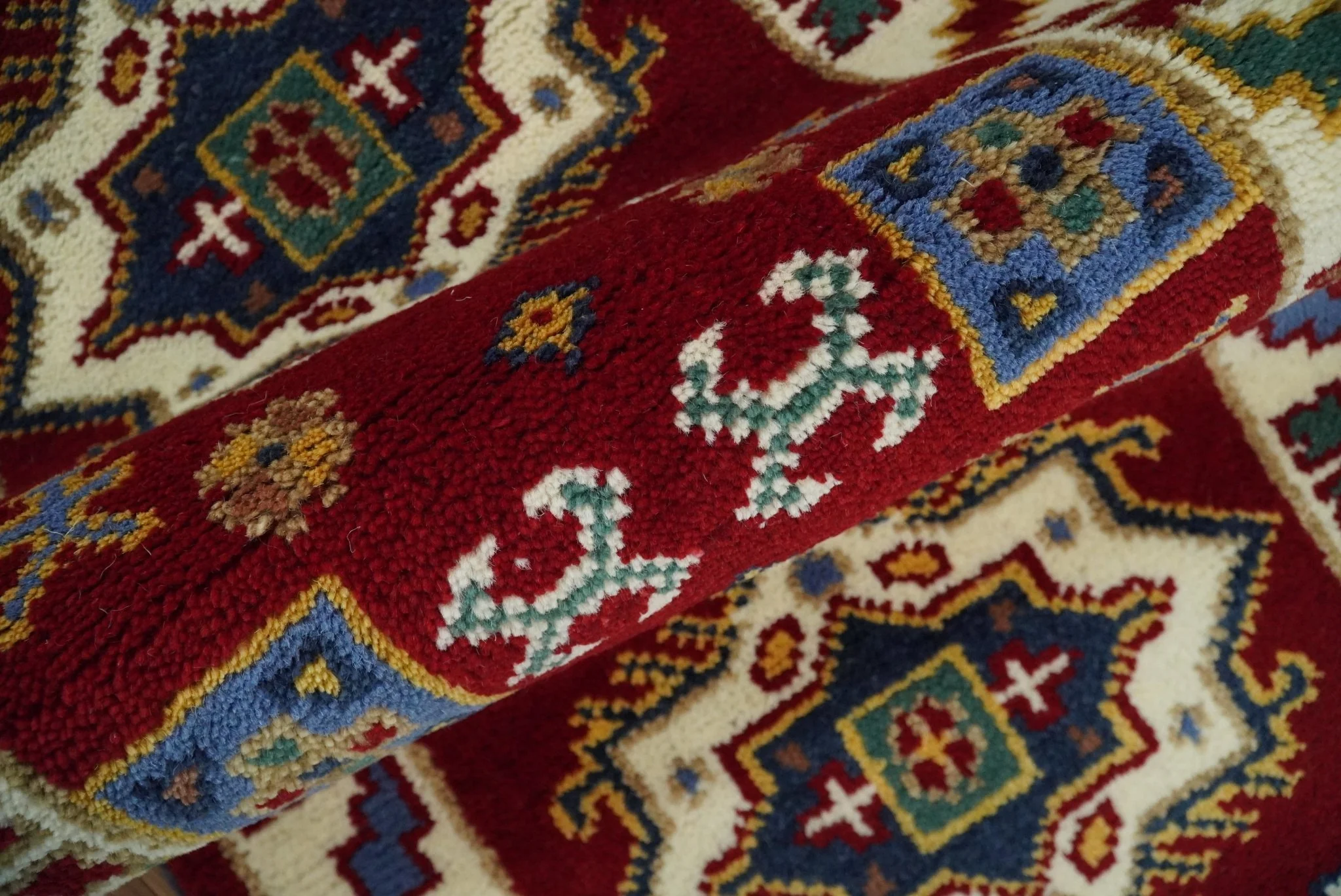 2x7 Hand Knotted Antique Kazak Runner Blue and Rust Traditional Tribal Armenian Rug | KZA1 - Image 6