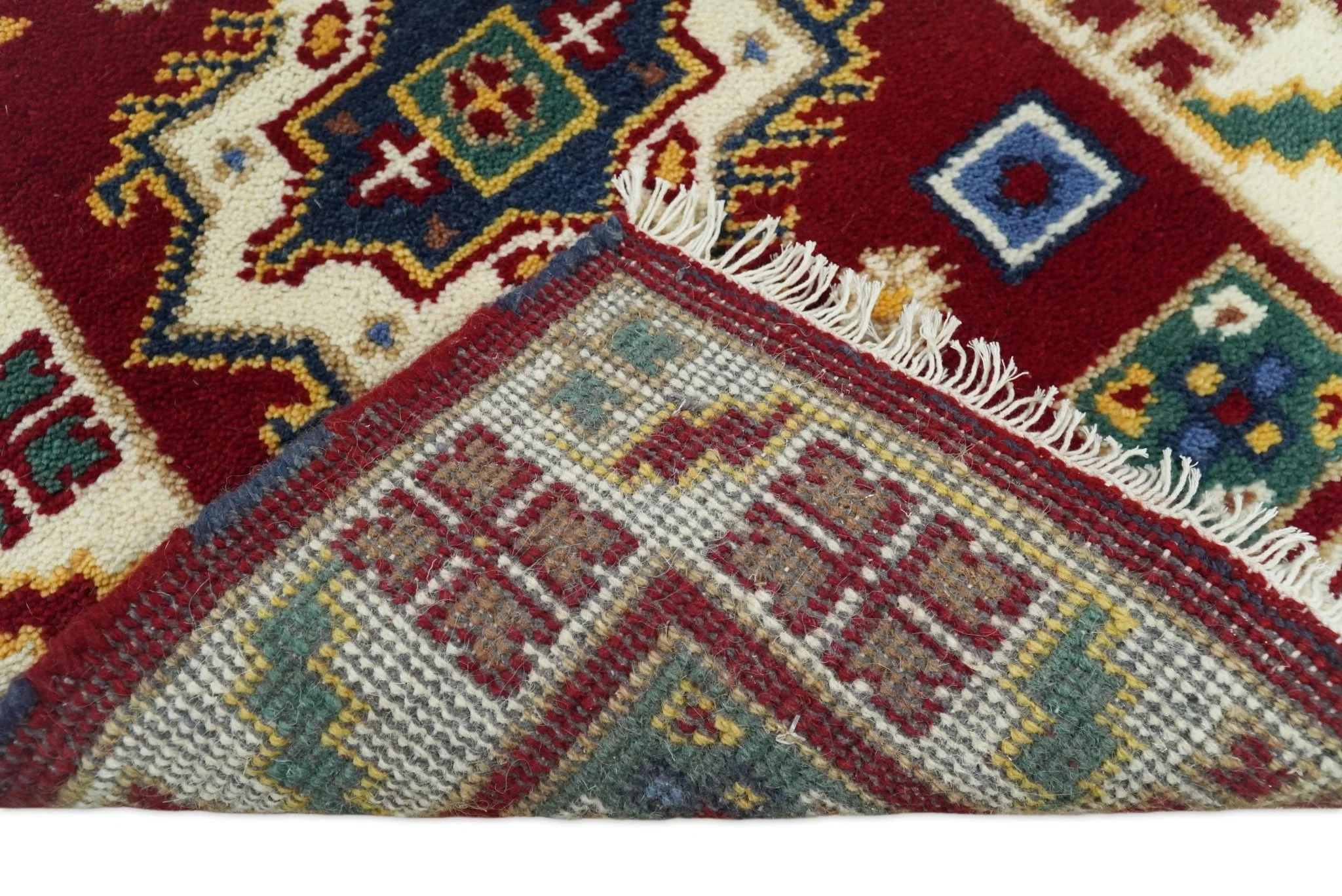 2x7 Hand Knotted Antique Kazak Runner Blue and Rust Traditional Tribal Armenian Rug | KZA1 - Image 7