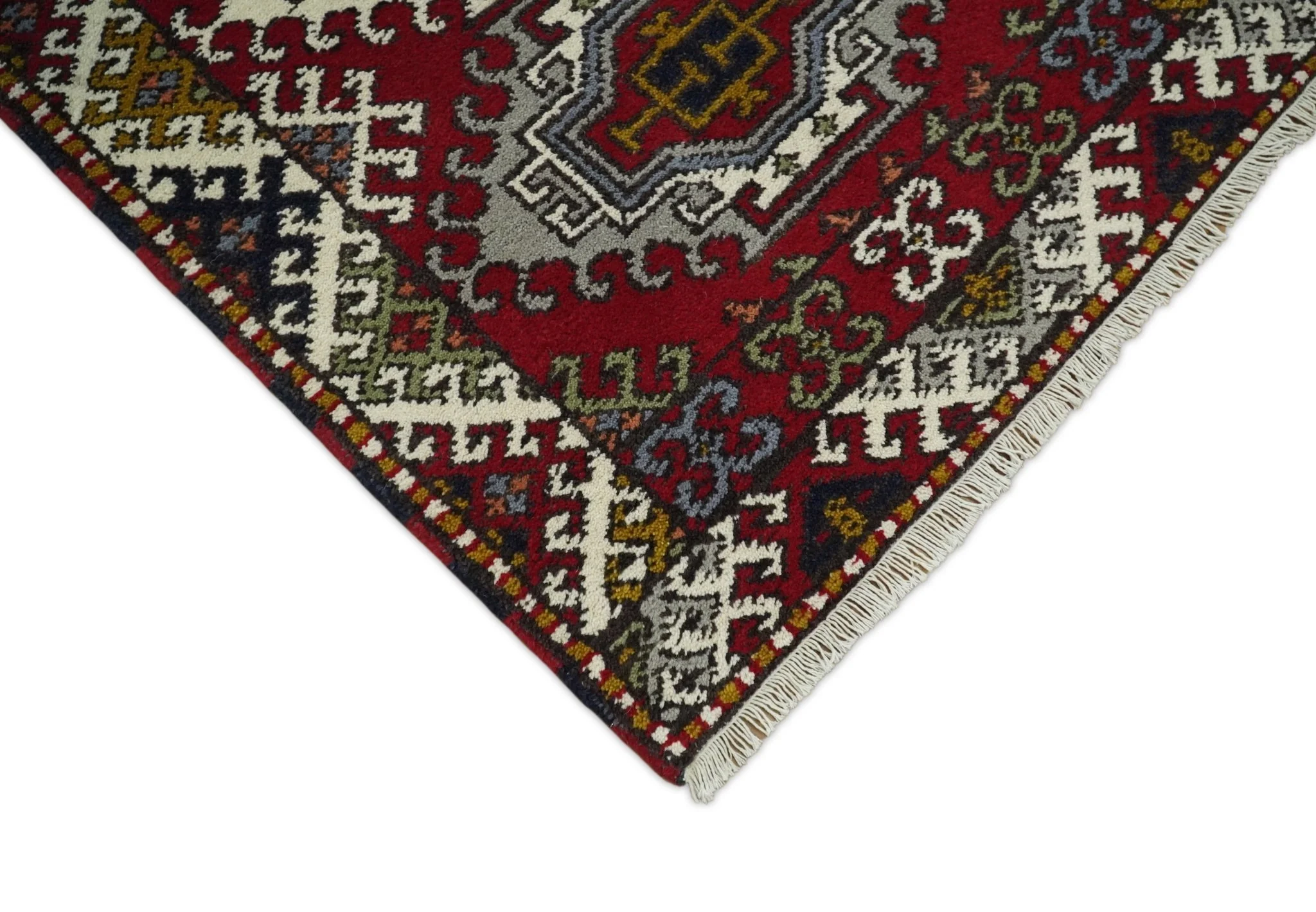 Hand Knotted Antique Kazak Runner Ivory and Red Traditional Tribal Armenian Rug | KZA4 - Image 3