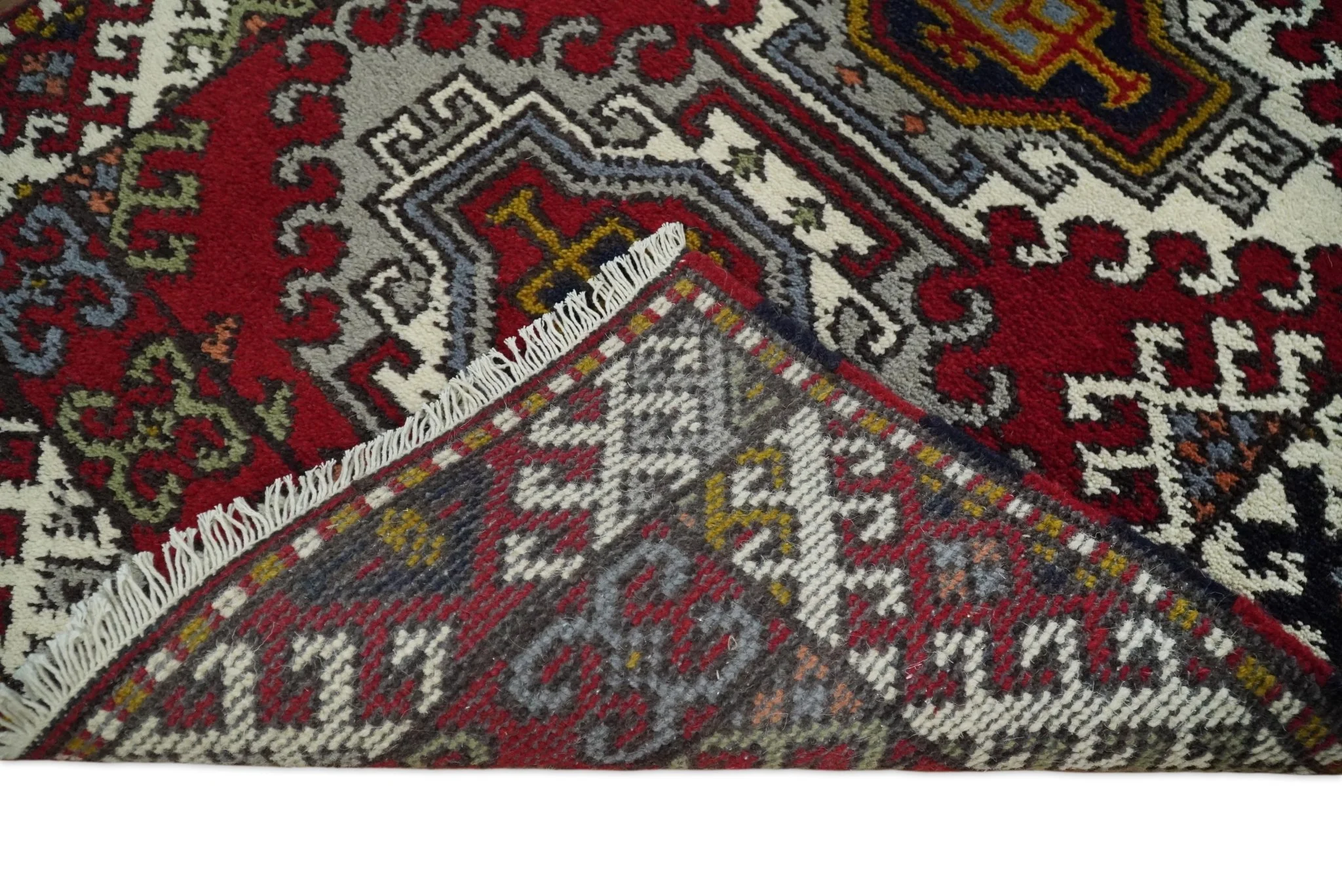 Hand Knotted Antique Kazak Runner Ivory and Red Traditional Tribal Armenian Rug | KZA4 - Image 4