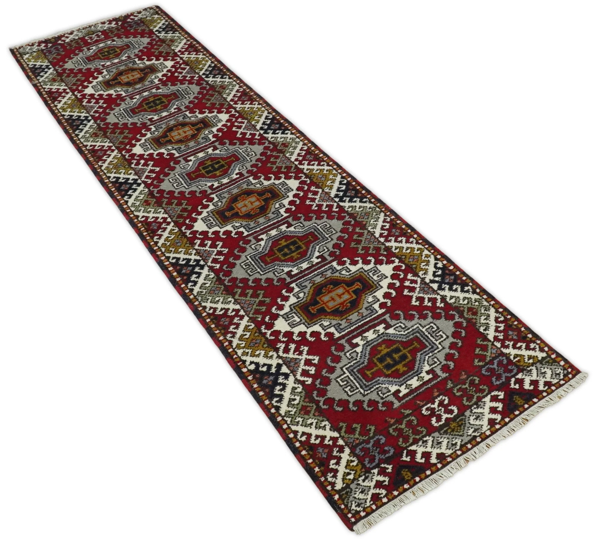 Hand Knotted Antique Kazak Runner Ivory and Red Traditional Tribal Armenian Rug | KZA4 - Image 6